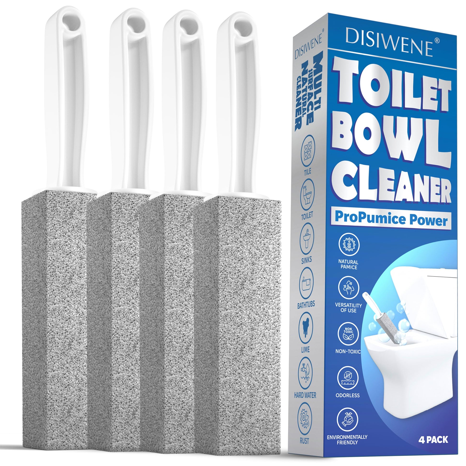 DISIWENE Pumice Cleaning Stone with Handle Toilet Bowl Cleaner Hard Water Ring Remover for Bath/Pool/Kitchen/Household Cleaning (4)
