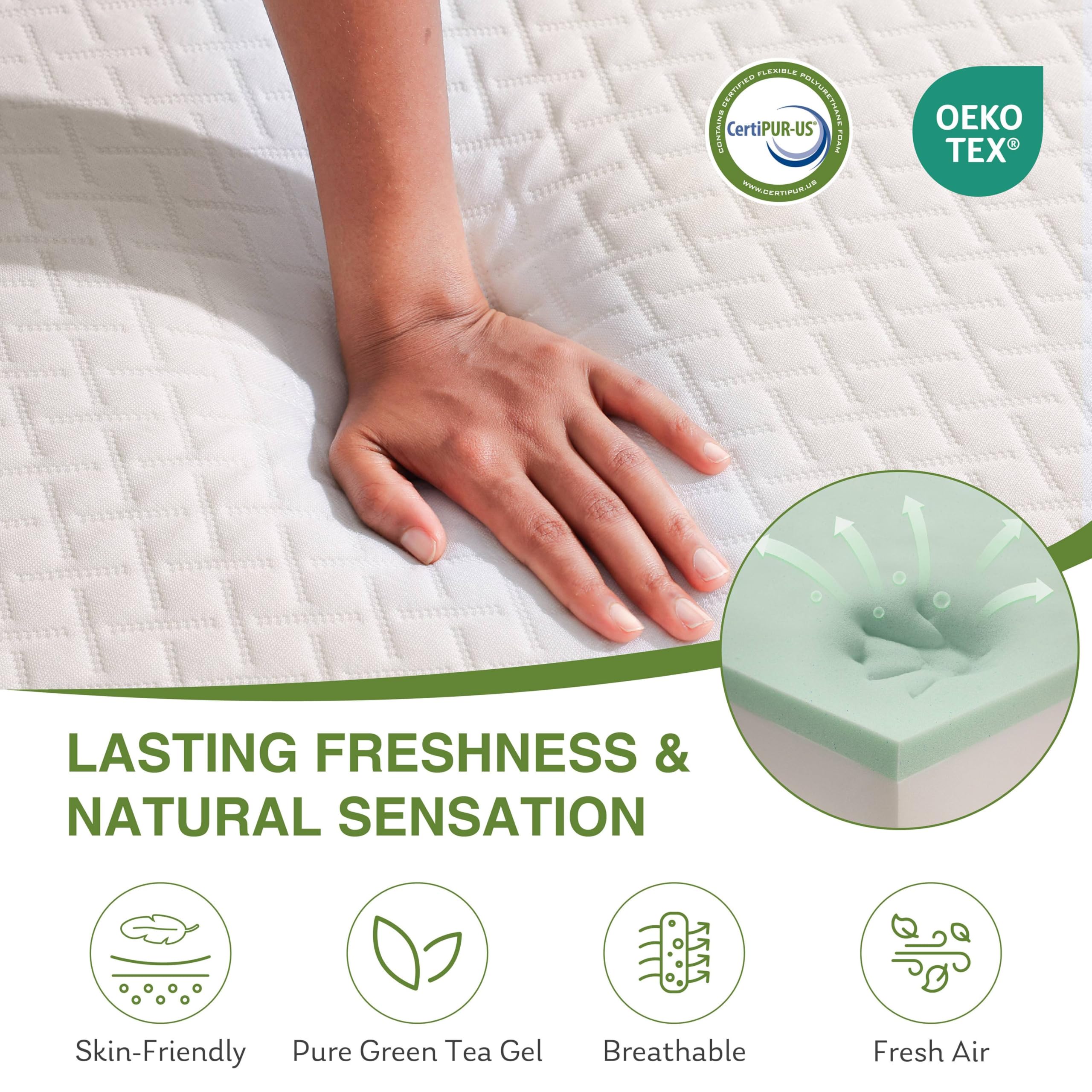 EGOHOME Full Size Memory Foam Mattress, 8 Inch Bed Mattress in A Box with Cooling Green Tea Gel, Pressure Relief with Medium Firm Support, CertiPUR-US Certified, 75''L x 54''W, ‎37.3 pounds White