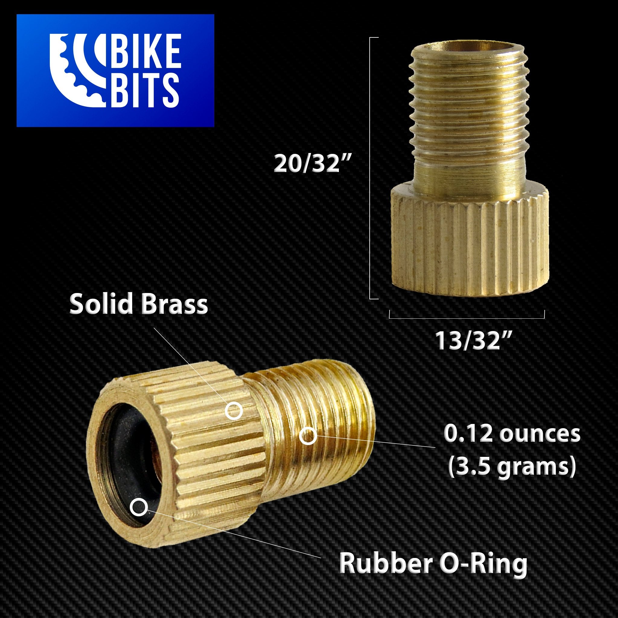 Bike Bits Brass Presta Valve Adapter - Convert Presta to Schrader - Inflate Tire Using Standard Pump or Air Compressor (4 Pack)