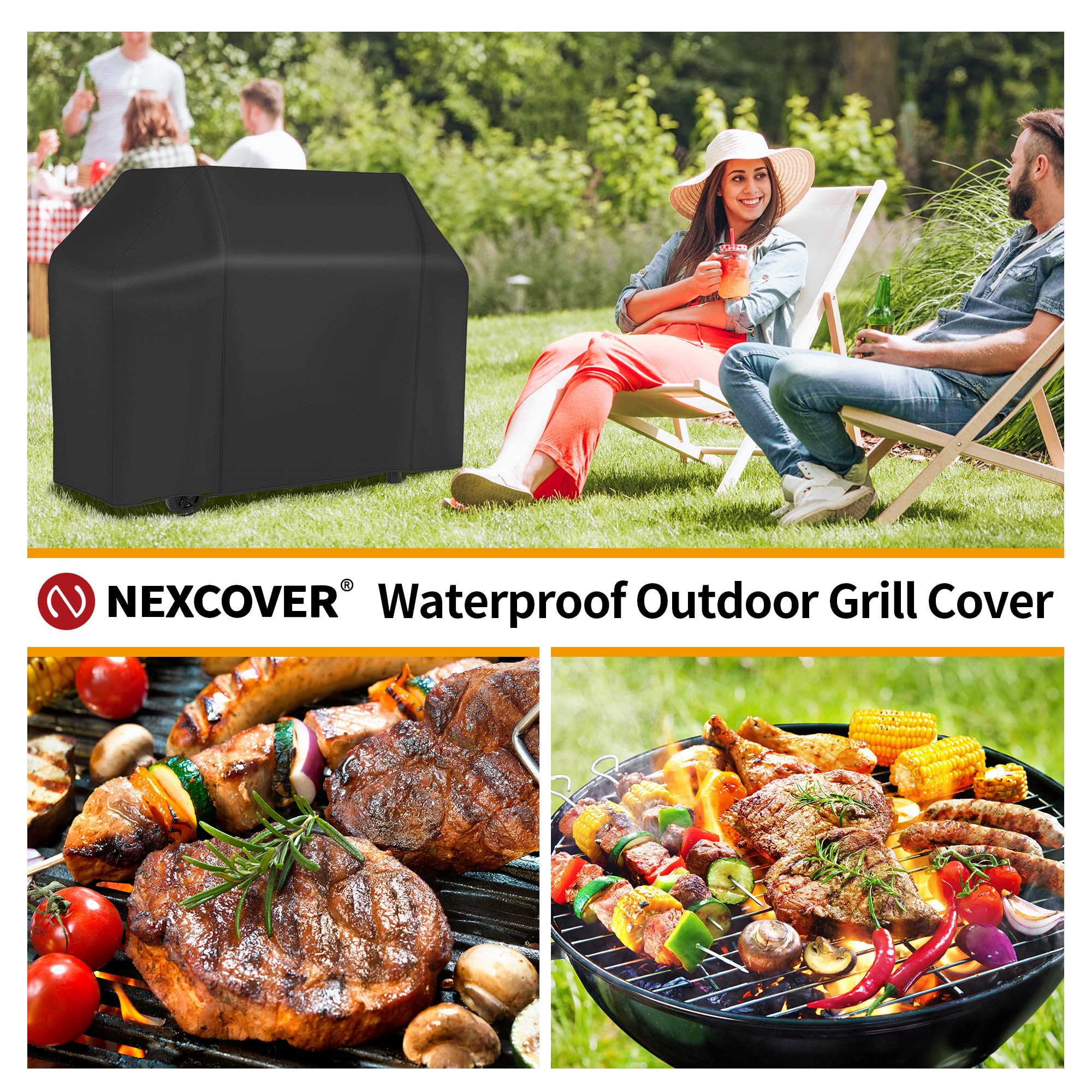 NEXCOVER Grill Cover, BBQ Cover 55 inch,Waterproof BBQ Grill Cover,Fade Resistant Gas Grill Cover, Barbecue Grill Covers, Fits Grill of Weber, Brinkmann, Nexgrill, Black Grill Cover for Outdoor Grill.