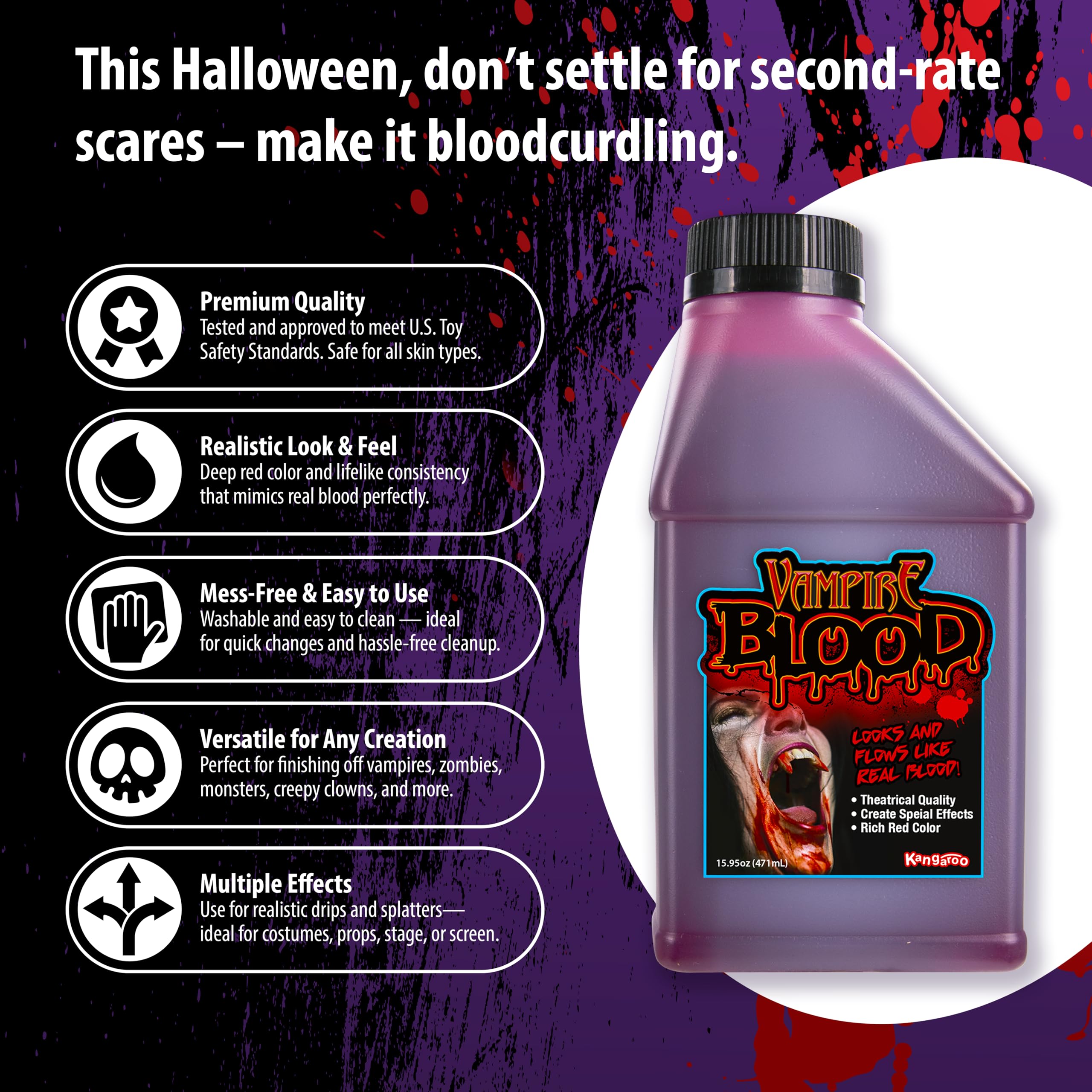 Kangaroo Fake Blood for Halloween, Special Effects Makeup, True Blood Color, 15.95 oz, Package May Vary