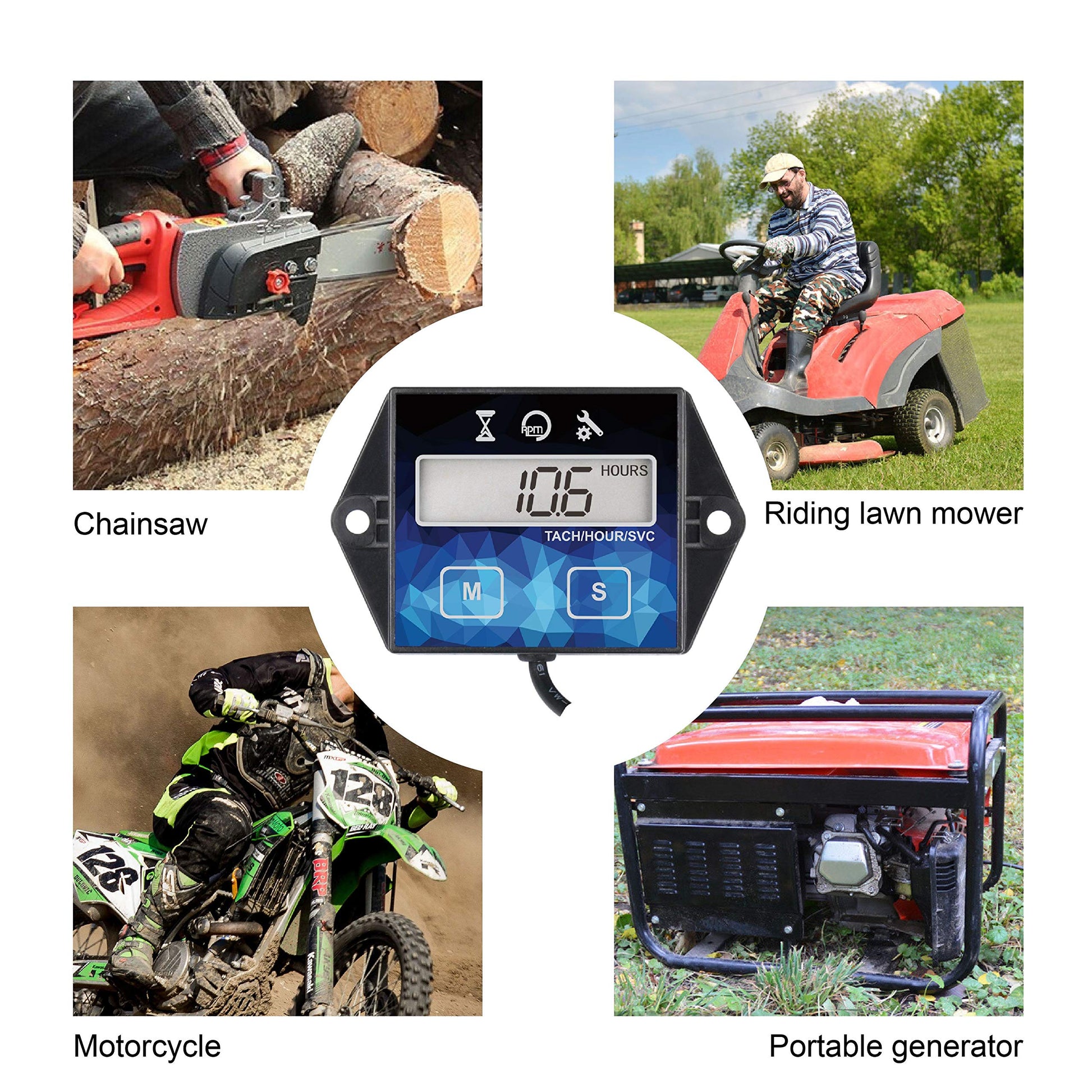 Runleader Small Engine Hour Meter, Digital Tachometer, Maintenance Reminder, Battery Replaceable, User Shutdown, Use for ZTR Lawn Mower Tractor Generator Marine Outboard ATV (HM011F)
