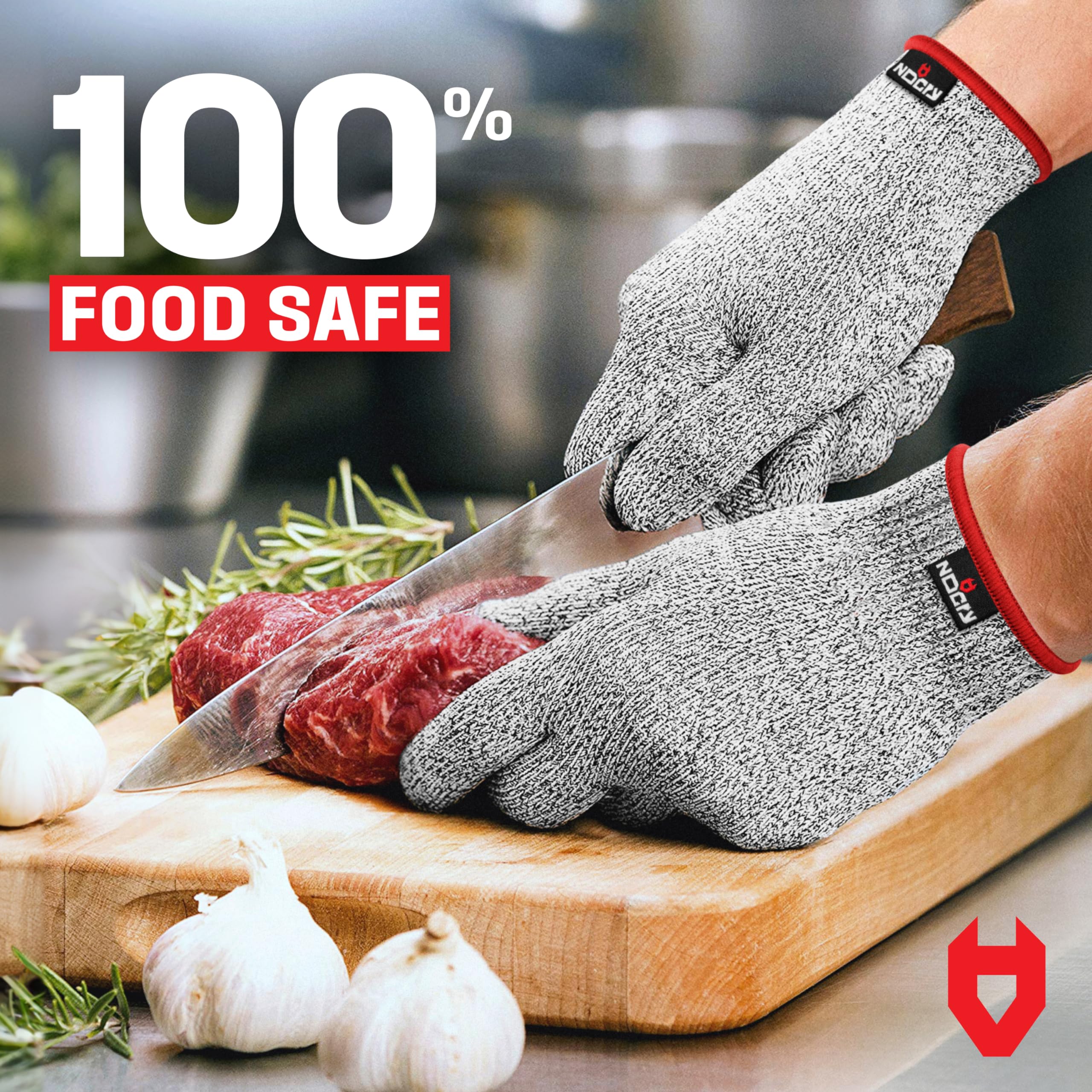 NoCry Premium Cut Resistant Gloves Food Grade — Level 5 Protection; Ambidextrous; Machine Washable; Superior Comfort and Dexterity; Lightweight; Complimentary eBook