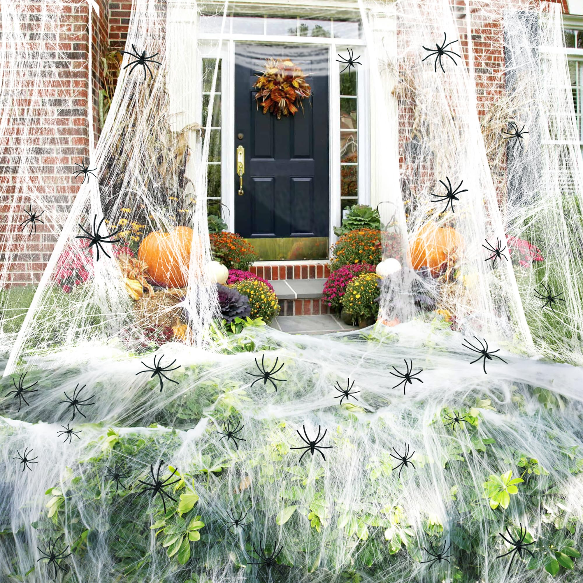 Midsea 500 sqft Spider Web Halloween Decorations with 20 Fake Spiders, Super Stretch Spider Webs for Halloween Decor Indoor & Outdoor, Party Supplies Garage Door Decorations