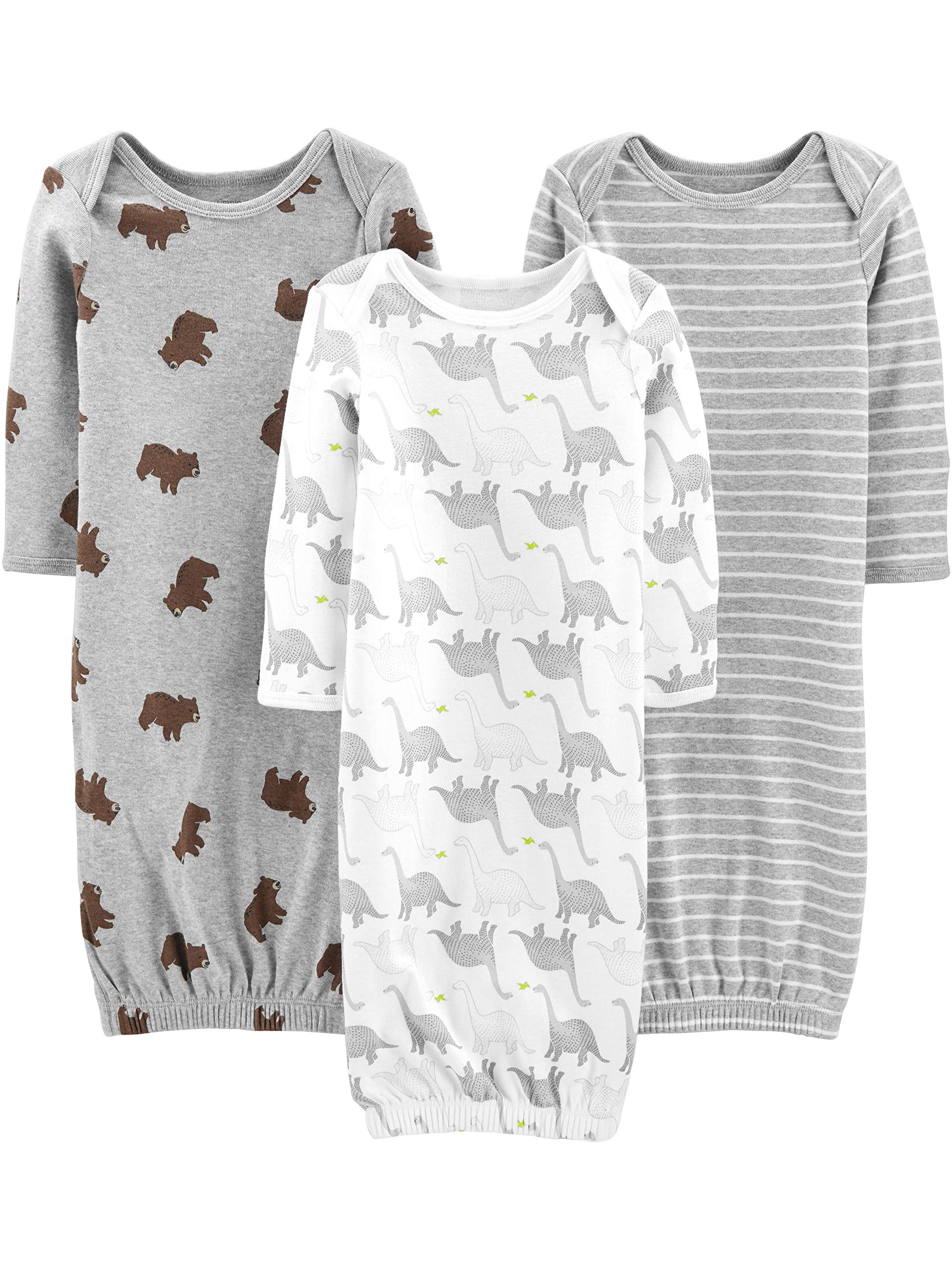 Simple Joys by Carter's Unisex Babies' Cotton Sleeper Gown, Pack of 3, Grey/White, Newborn