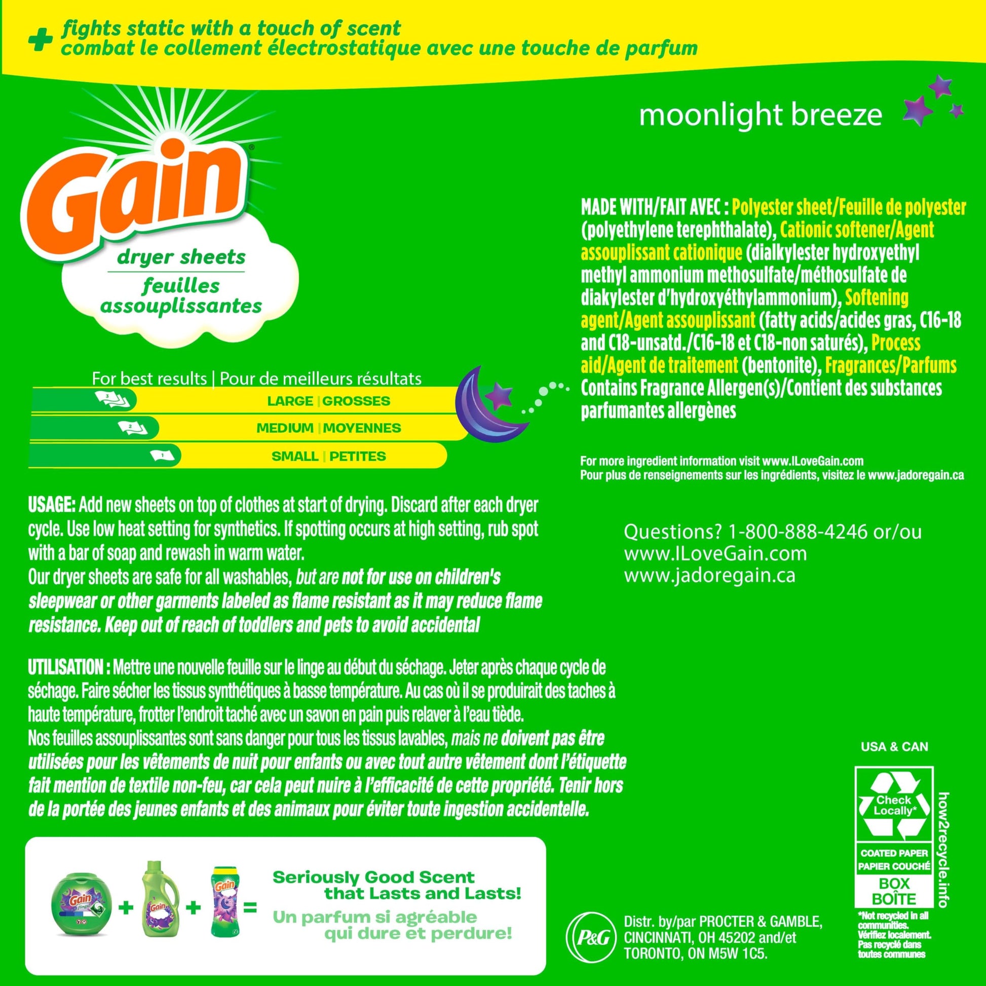 Gain Dryer Sheets Laundry Fabric Softener, Moonlight Breeze, 240 Count