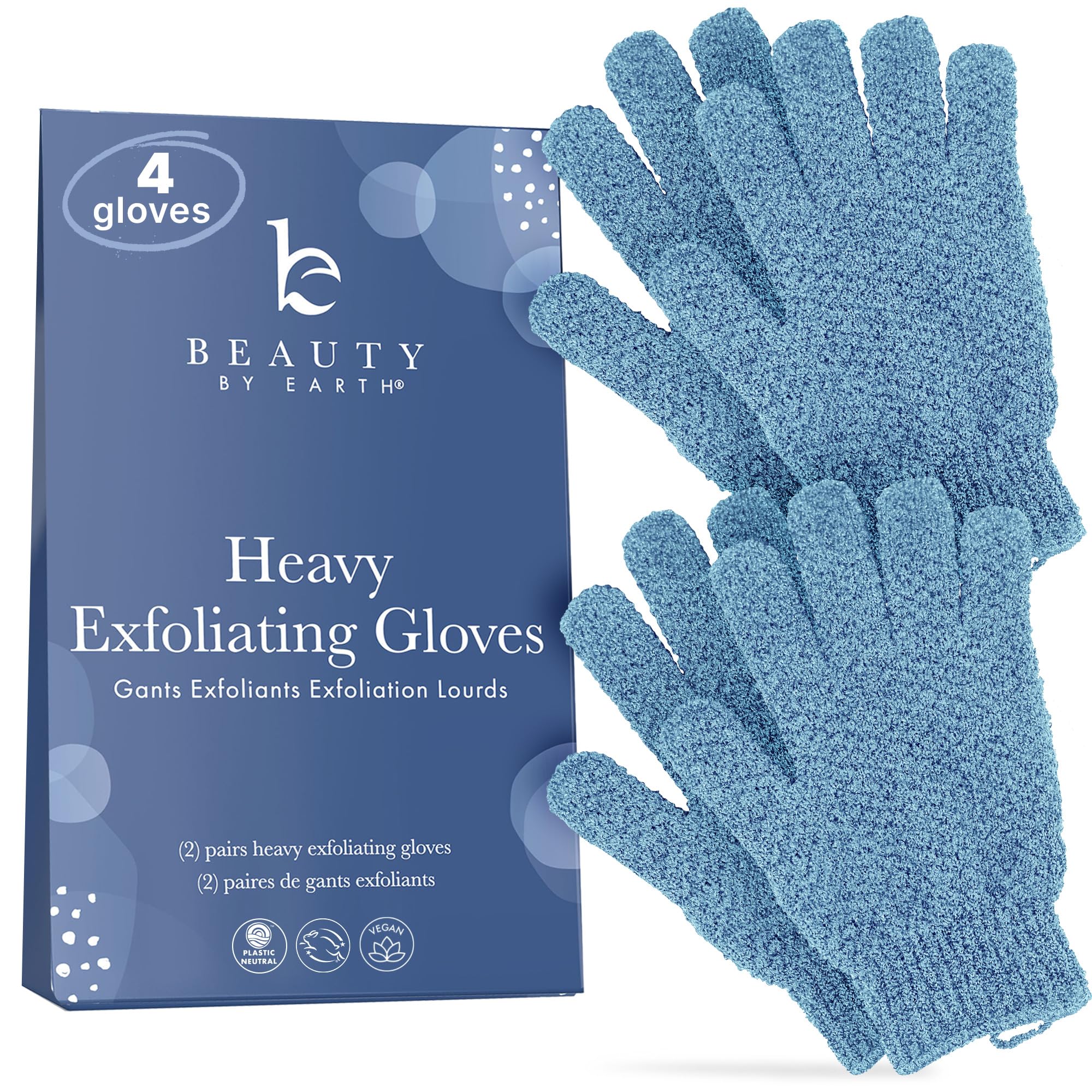 Exfoliating Glove (4 pcs, 2 Pairs) - Heavy Shower Gloves for Body Scrub, Exfoliates & Removes Dead Skin