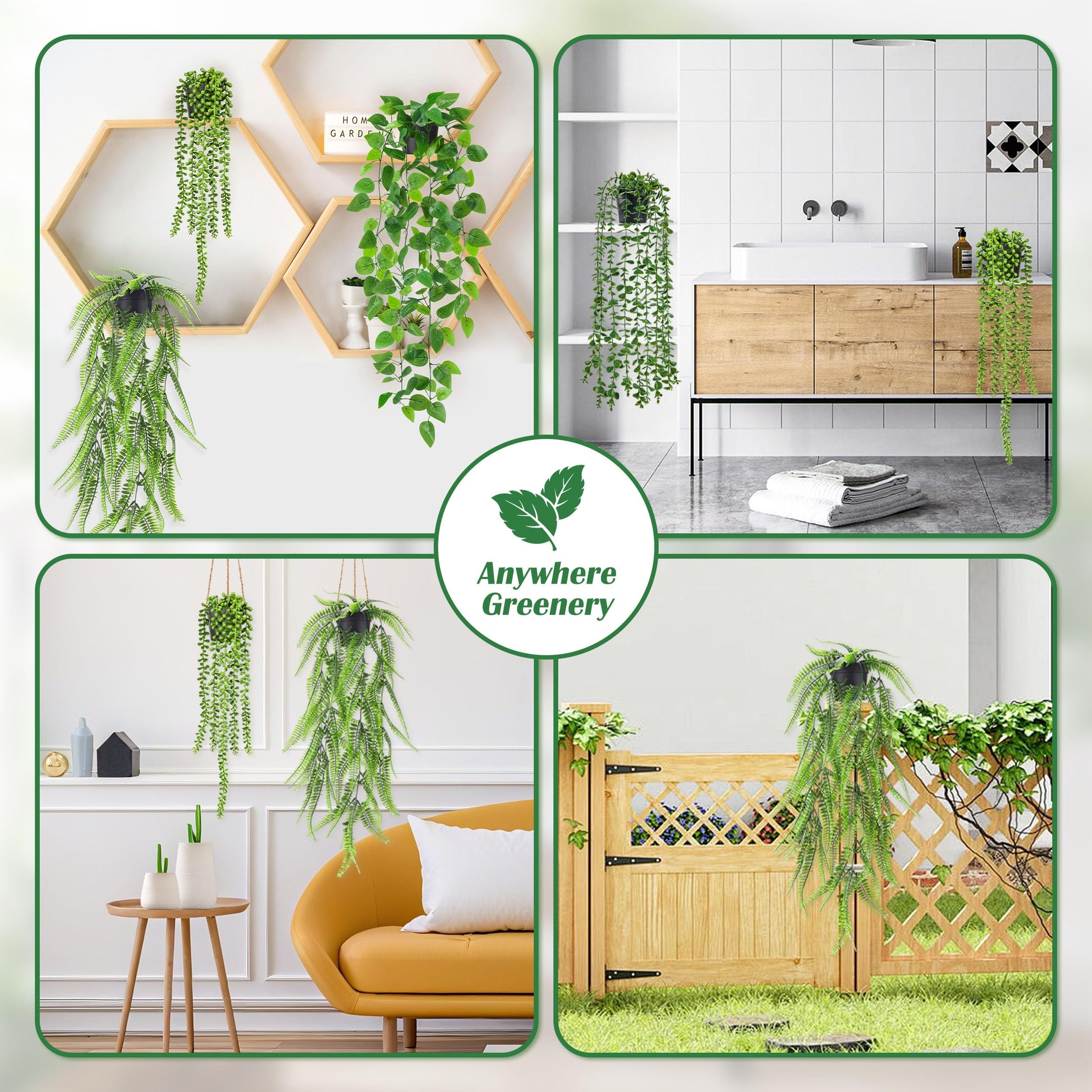 Der Rose 4Pcs Fake Plants Hanging Artificial Ivy Vine Faux Eucalyptus Hanging Plants, Boston Fern, String of Pearls for Living Room Bedroom Boho Wall Shelf Indoor Outdoor Decor