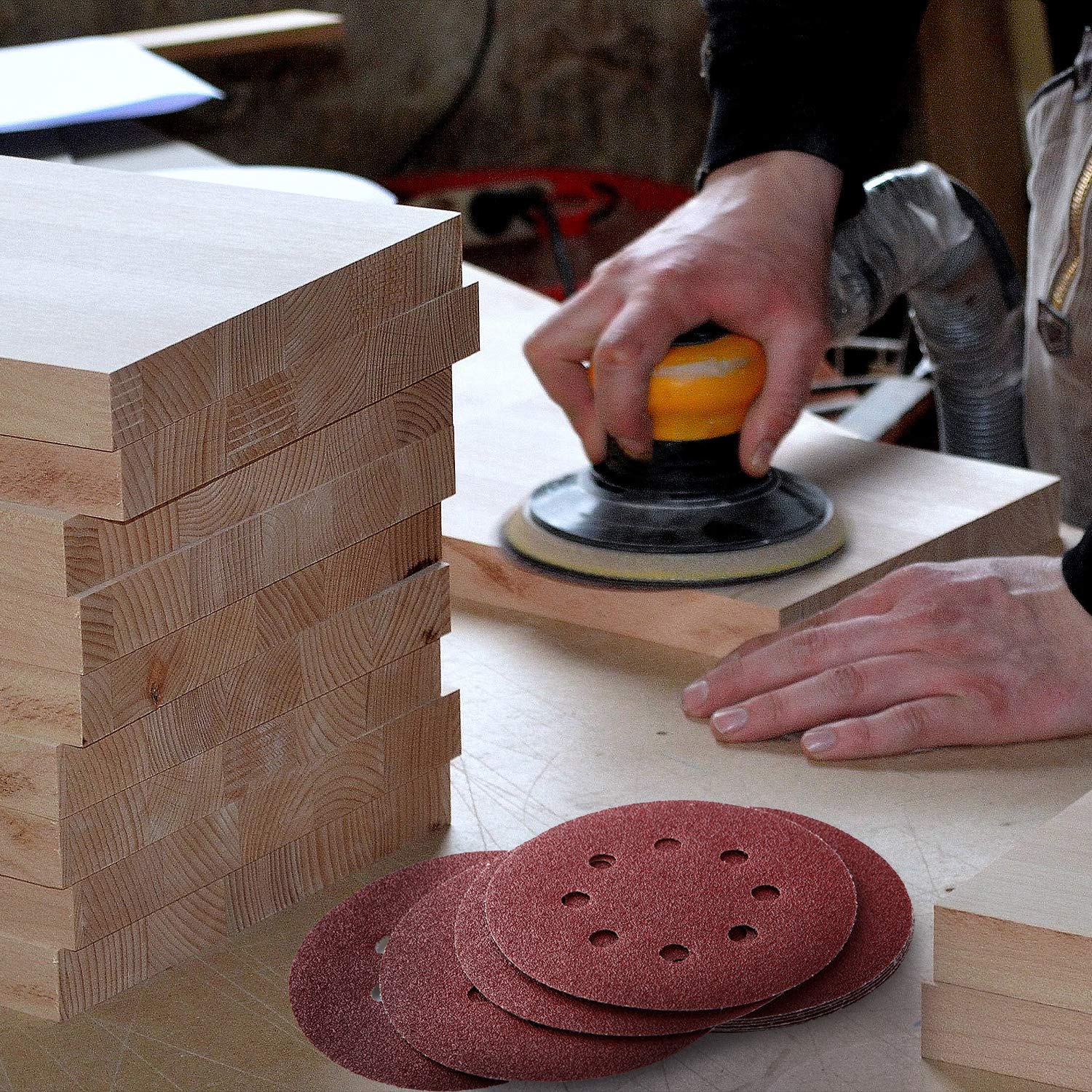 100PCS 5 Inch 8 Holes Sanding Discs 60 120 240 400 600 800 1000 1200 1500 2000 Grit Sandpaper Sander Round Sand Paper (100pcs 60-2000 grit)