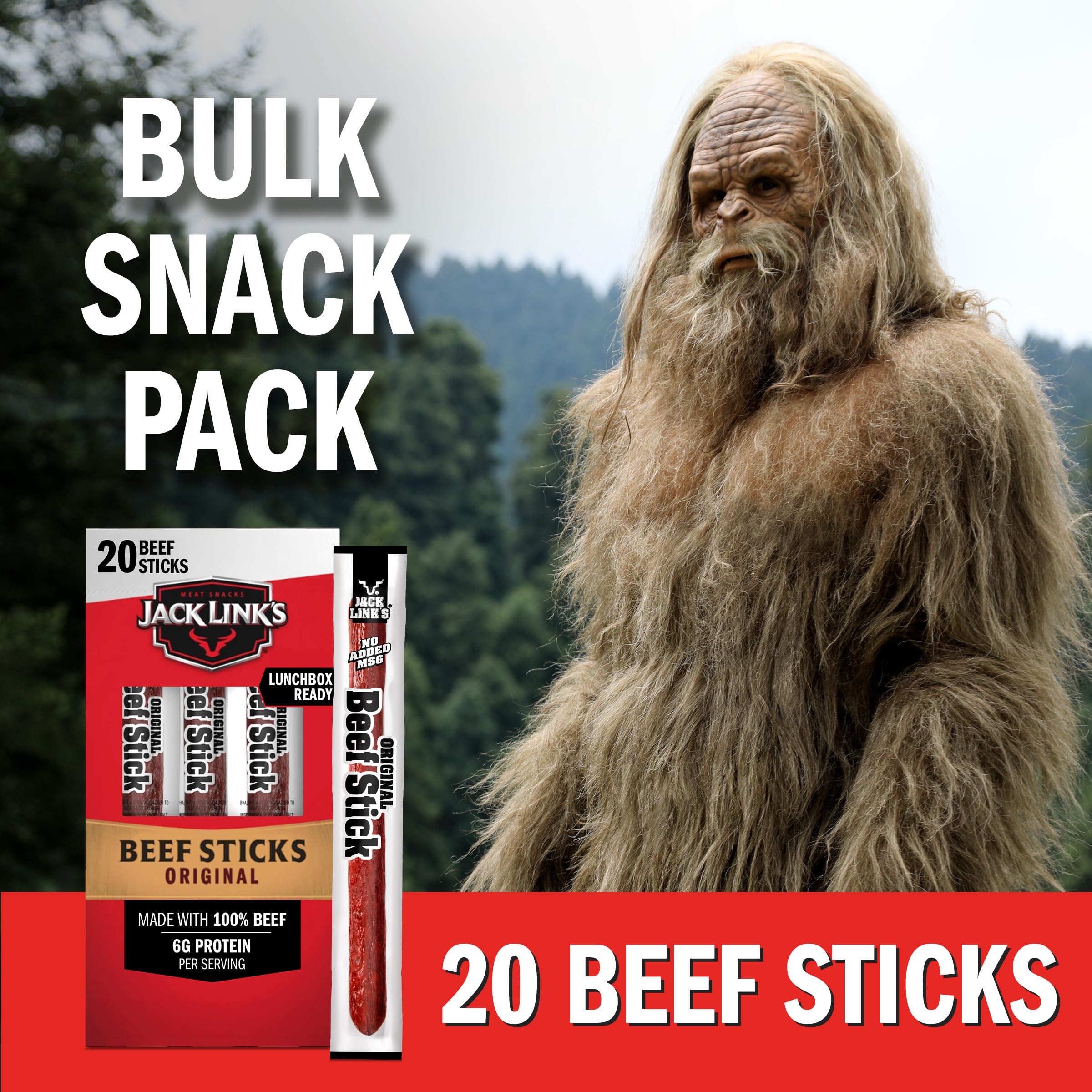 Jack Link's Beef Sticks, Original - Protein Snack, Meat Stick with 6g of Protein, Meat Snack Sticks Made with 100% Beef, Keto Friendly, Individually Wrapped - 0.92 Oz. (20 Count)