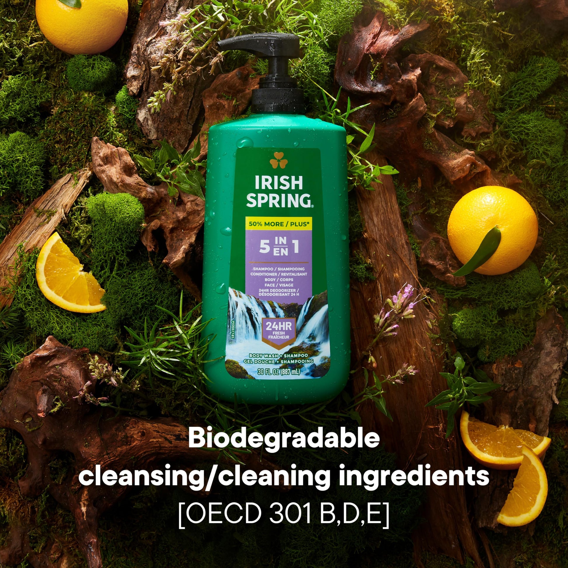 Irish Spring 5 in 1 Body Wash for Men, Men's Body Wash, Smell Fresh and Clean for 24 Hours, Conditions and Cleans Body, Face, and Hair, Made with Biodegradable Ingredients, 30 Oz Pump