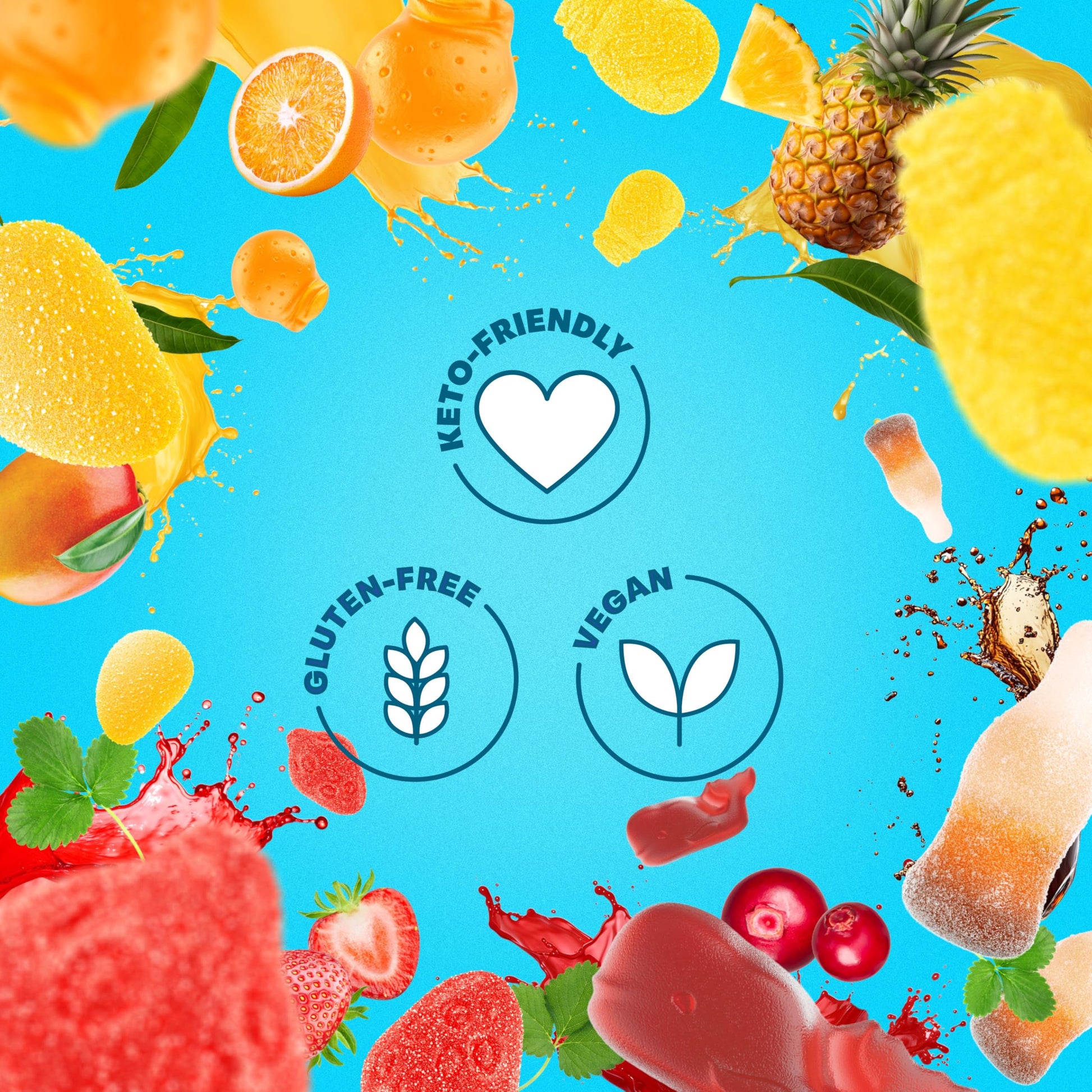 Shameless Snacks Candy Carnival - Healthy Low Sugar Snacks with Pineapple, Mango, Orange, Strawberry & Cola Gummies - Vegan, Gluten-Free, Low-Calorie Candy Variety Pack