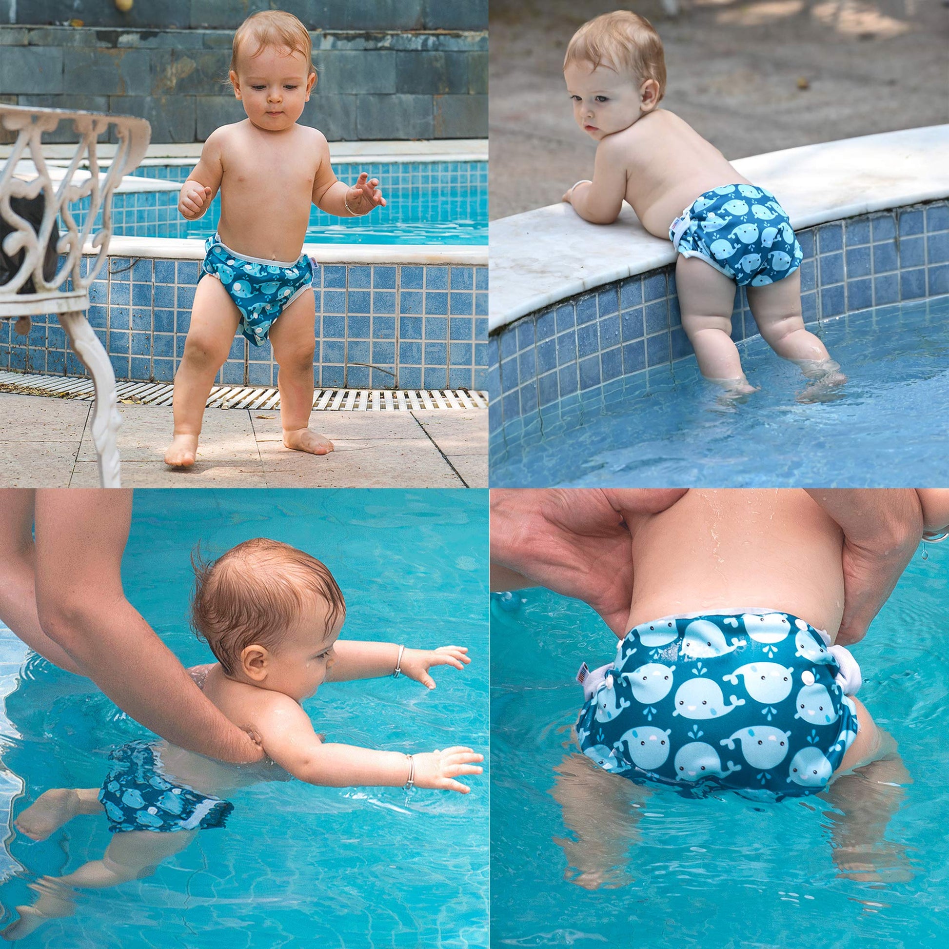 ALVABABY Swim Diapers 2pcs Baby & Toddler Snap One Size Reusable Adjustable Baby Boys' Swim Diapers for Swimming Lessons SW18-21