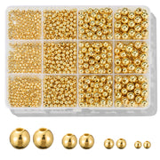 1100 Pcs Gold Beads Smooth Round Beads 3/4/6/8mm Gold Spacer Loose Ball Bead Kits Gold Filled Beads for Bracelet Jewelry Making