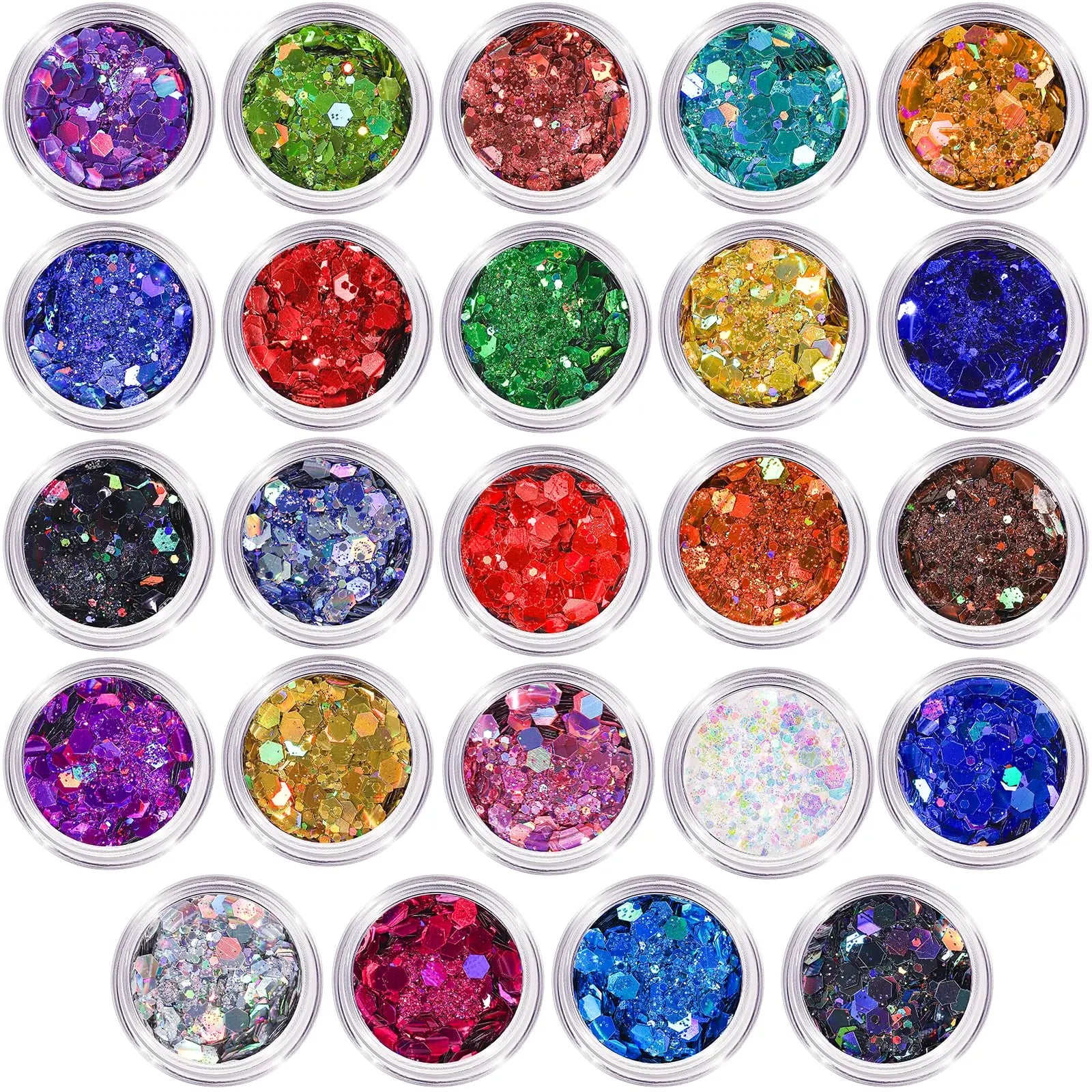 LEOBRO Chunky Glitter, 24 Colors Holographic Chunky Glitter for Crafts, Resin, Body Hair Face Nail Makeup, DIY Party Halloween Decorations