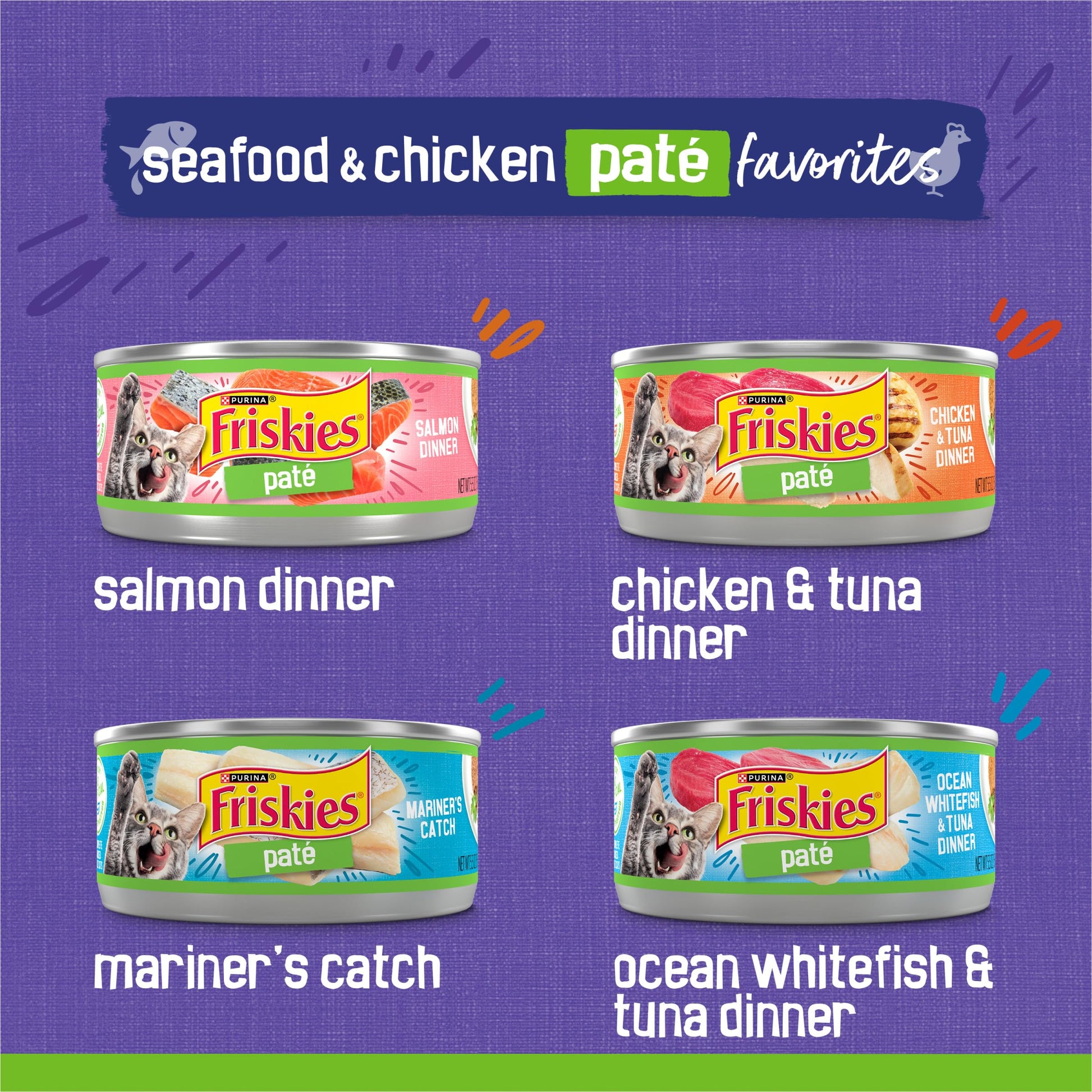 Purina Friskies Pate Wet Cat Food Variety Pack Seafood and Chicken Pate Favorites - 48 ct. Can