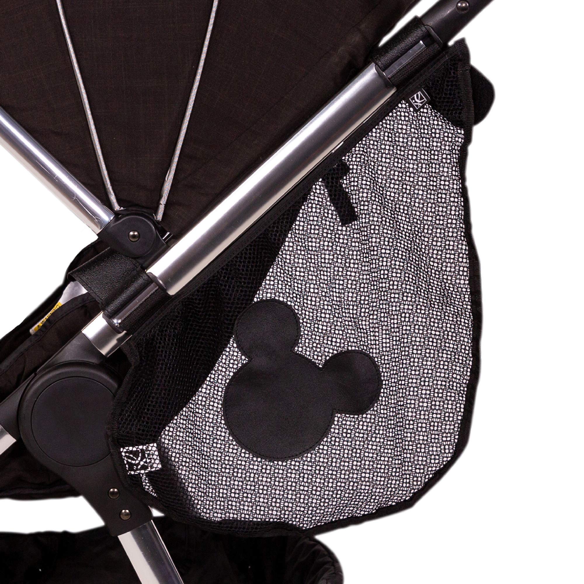 منظم أطفال JL Childress Disney Baby Side Sling Stroller Cargo Net - ملحق منظم عربة الأطفال للتخزين، حقيبة شبكية لإكسسوارات الأطفال، مقاس عالمي - ميكي، أسود