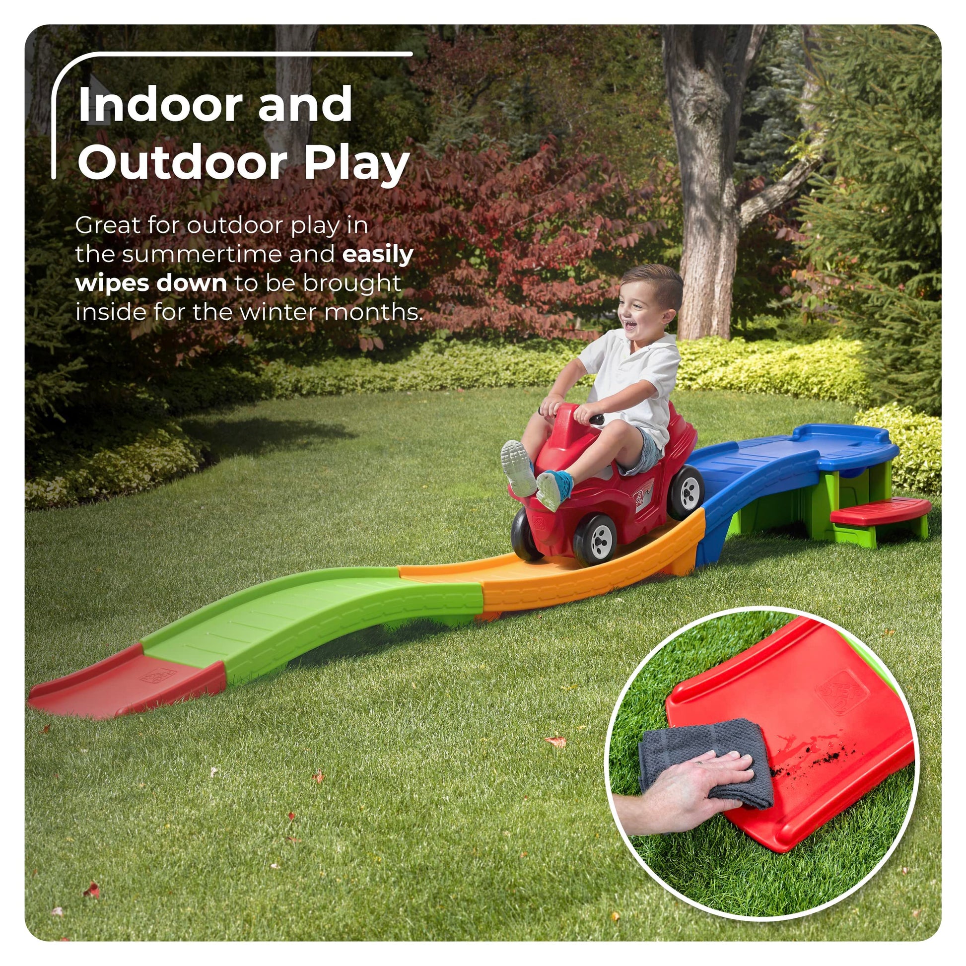 Step2 Up & Down Roller Coaster Kids Ride On Toy, Push Car, Indoor/Outdoor Playset, Made of Durable Plastic, Max Weight 50 lbs., For Toddlers 2-5 Years Old, Multicolor