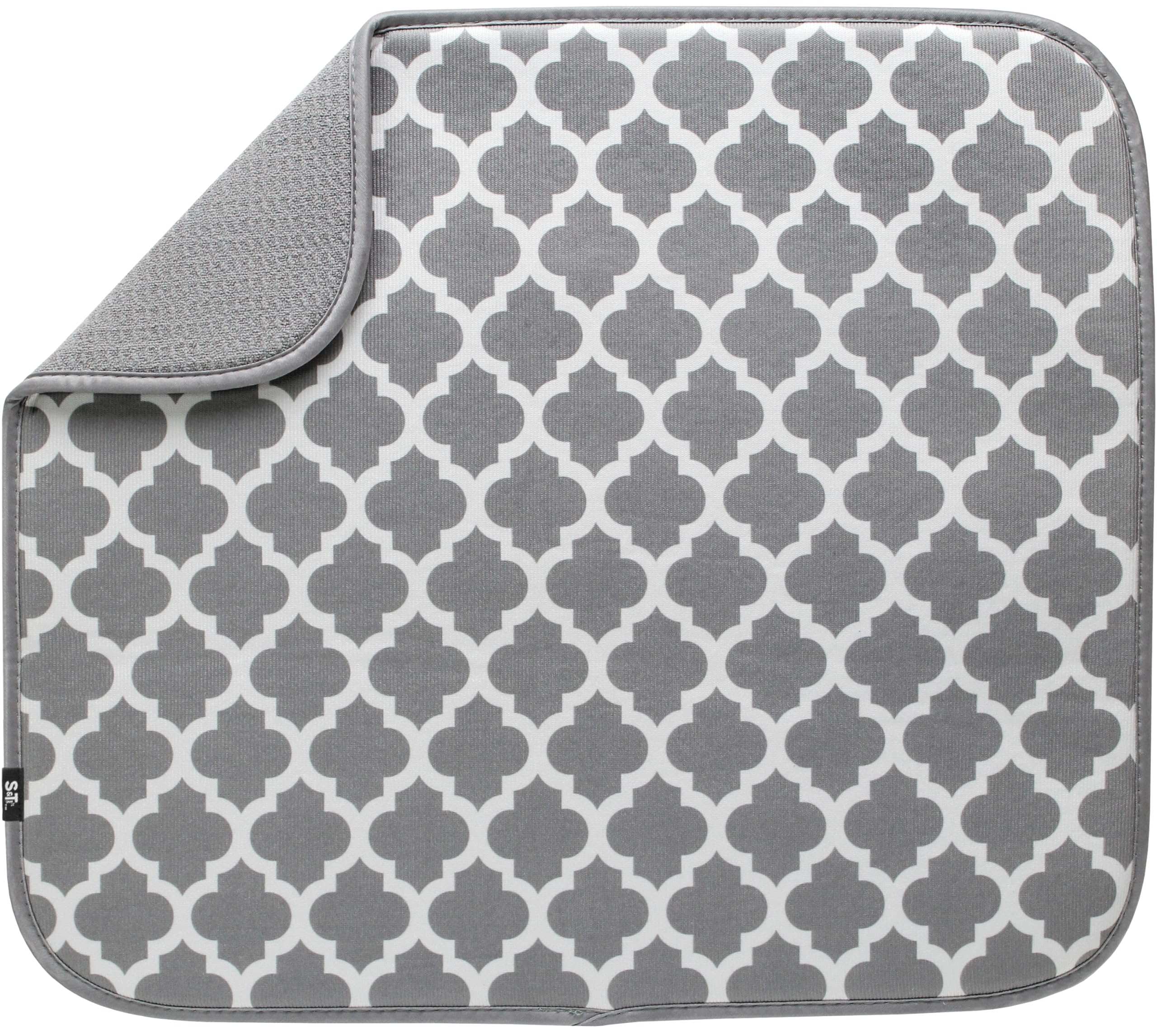 S&T INC. Dish Drying Mat, Highly Absorbent Microfiber Kitchen Counter Mat, Dish Drying Pad for Dishes, Utensils, Pots and Pans, Large 16" x 18", Cream