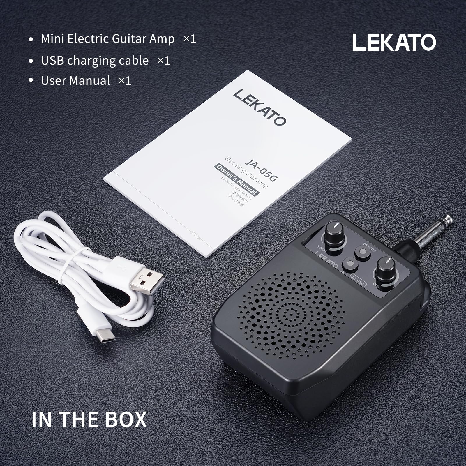 LEKATO Mini Electric Guitar Amp 5W, Portable Guitar Amp Bluetooth with Built-in 4 Effects, Clean Distortion Overdrive Reverb, Rechargeable Small Amplifier for Practice, Black (JA-05G)