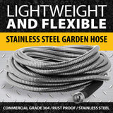 Bionic Steel Metal Garden Hose 50 Ft with Nozzle, 304 Stainless Steel Water Hose, 50 Ft Garden Hose Tough & Flexible, Lightweight, Crush Resistant Fittings, Kink & Tangle Free, Rust Proof - 2024 Model