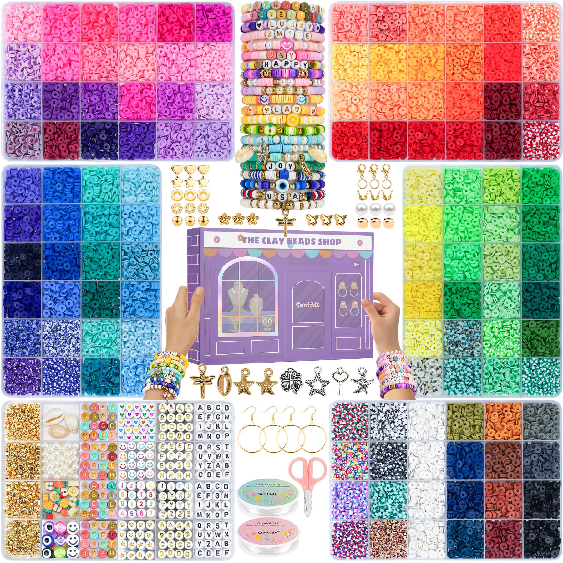 Sunlode 25000Pcs Clay Beads Bracelets Making Kit for Girls, Beads for Bracelets 6 Boxes Bead for Jewelry Making Kit Friendship Bracelet Kit Teen Girl Gifts Trendy Stuff Letter Beads Craft Adult