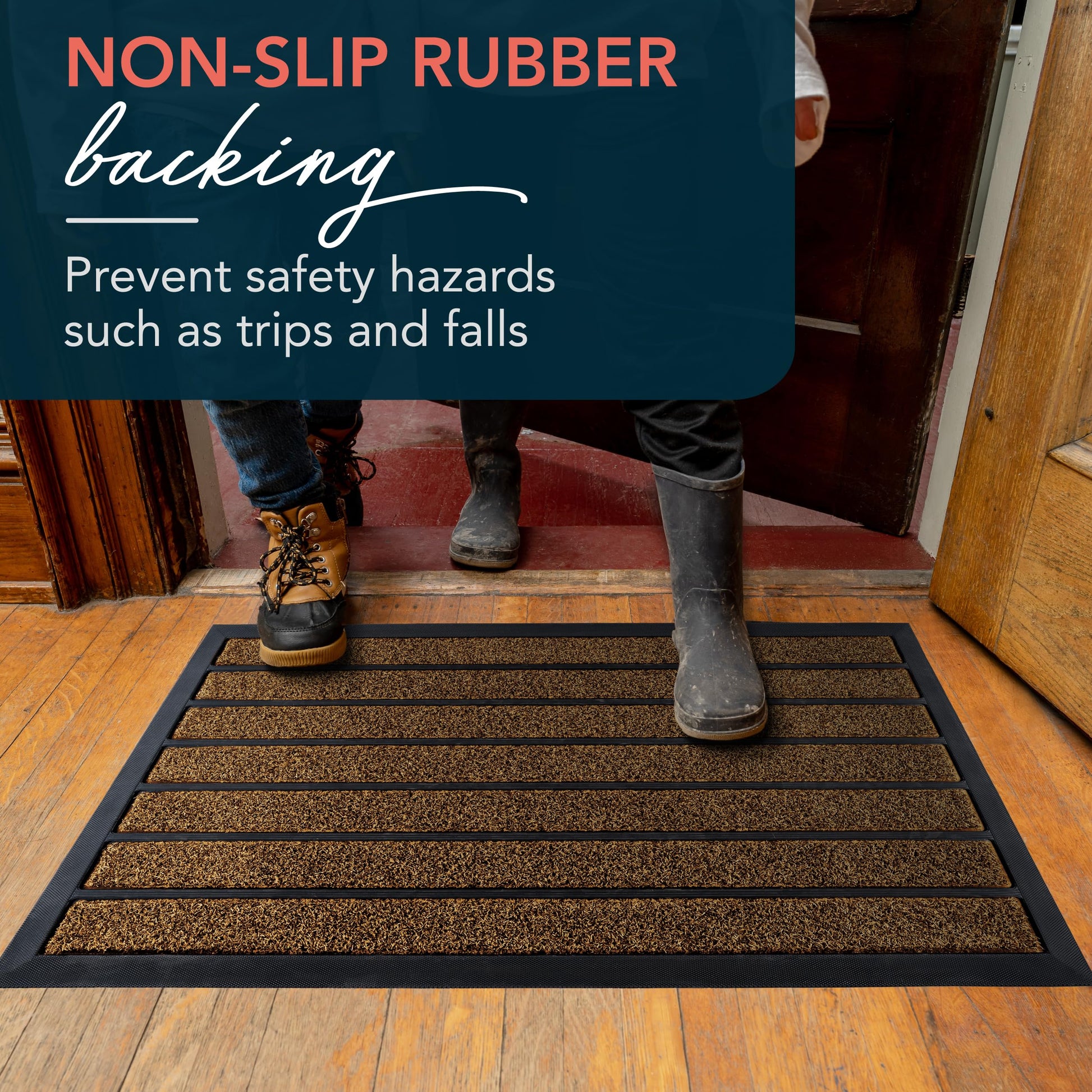 ubdyo Extra Durable Door Mat - Dirt Trapping Outdoor Welcome Mats - Non-Slip Outdoor Indoor Entrance - Low Profile Front Doormat (30" x 17", Bright Brown)