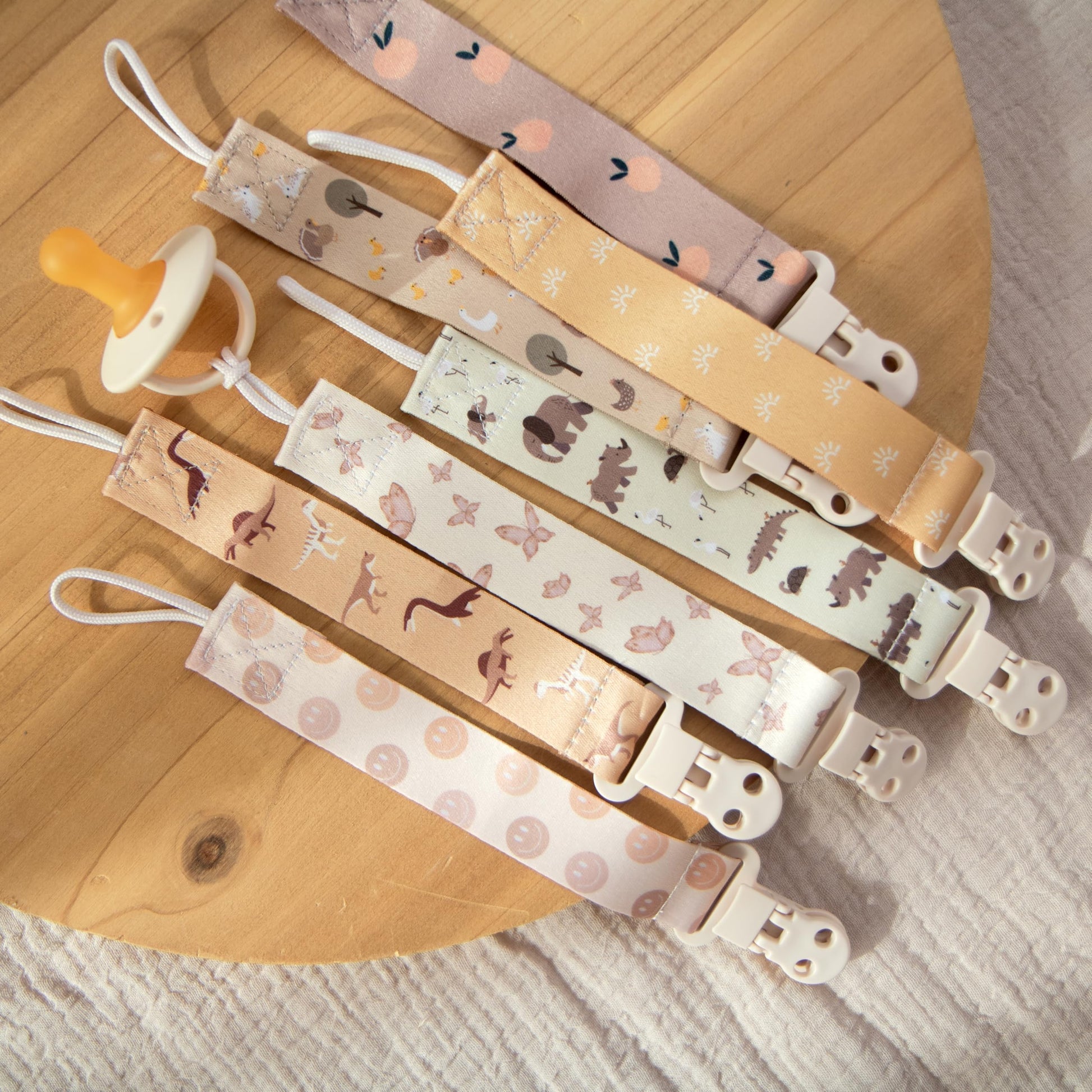 Stadela Baby Pacifier Clip Holder - Girl or Boy Unisex 4 Pack Gift Set - Retro Checker and Smiley Faces Design