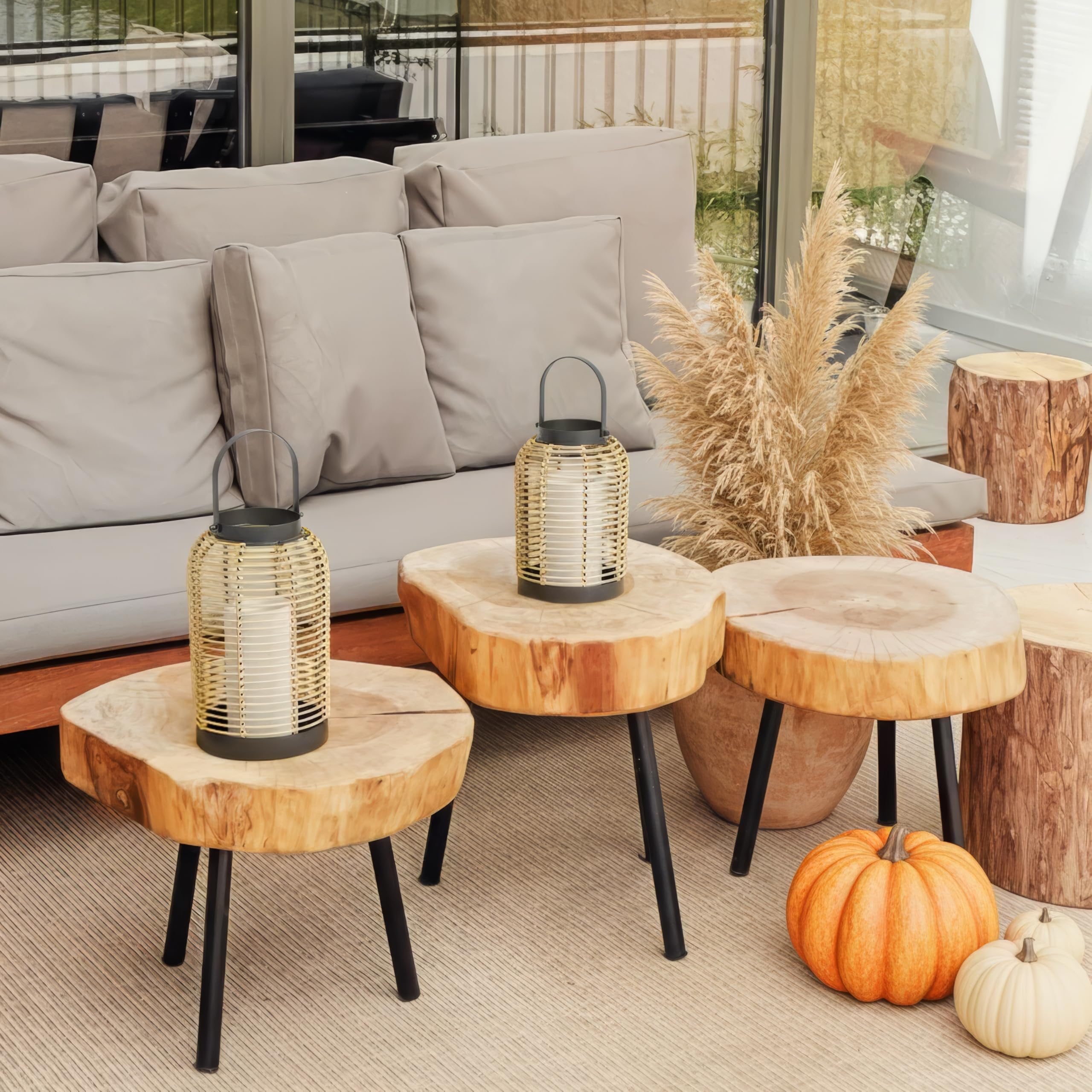 Natural Rattan Boho Lanterns - Handcrafted Decor to Enhance Your Home - Modern Farmhouse Beauty Perfect for Any Living Room, Patio & Porch, Indoor and Outdoor Coffee Table or Kitchen Dining Table