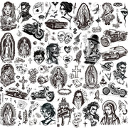 12 Sheets Large Chicano Temporary Tattoos, Cholo and Chola Temporary Tattoos, Chicana Guadalupe Gangster Fake Tattoos Day of the Dead, DÃÂ­a de Muertos, Tatuajes Temporales, Halloween Mexico Tattoos