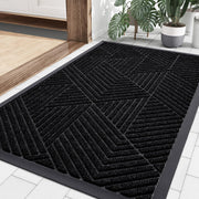 Smiry Front Door Mat Outside Entrance, Heavy Duty Sturdy Natural Rubber Doormat, Trap Dirt and Moisture, Easy Clean Low Profile Welcome Floor Mats for Indoor Outdoor Entry, 29.5x17 Inch, Black