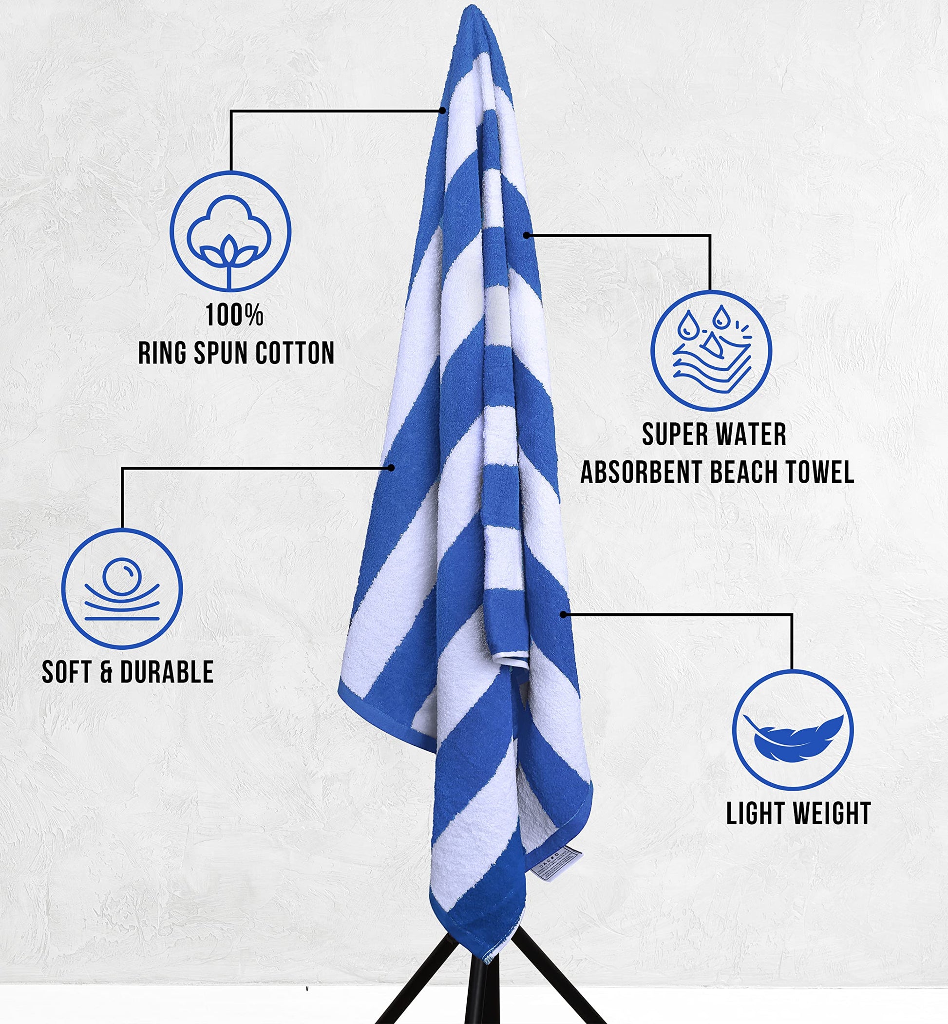 Utopia Towels 4 Pack Cabana Stripe Beach Towel, 30 by 60 Inches, Oversized 100% Ringspun Cotton Pool Towels, Highly Absorbent Bath Towels for Beach