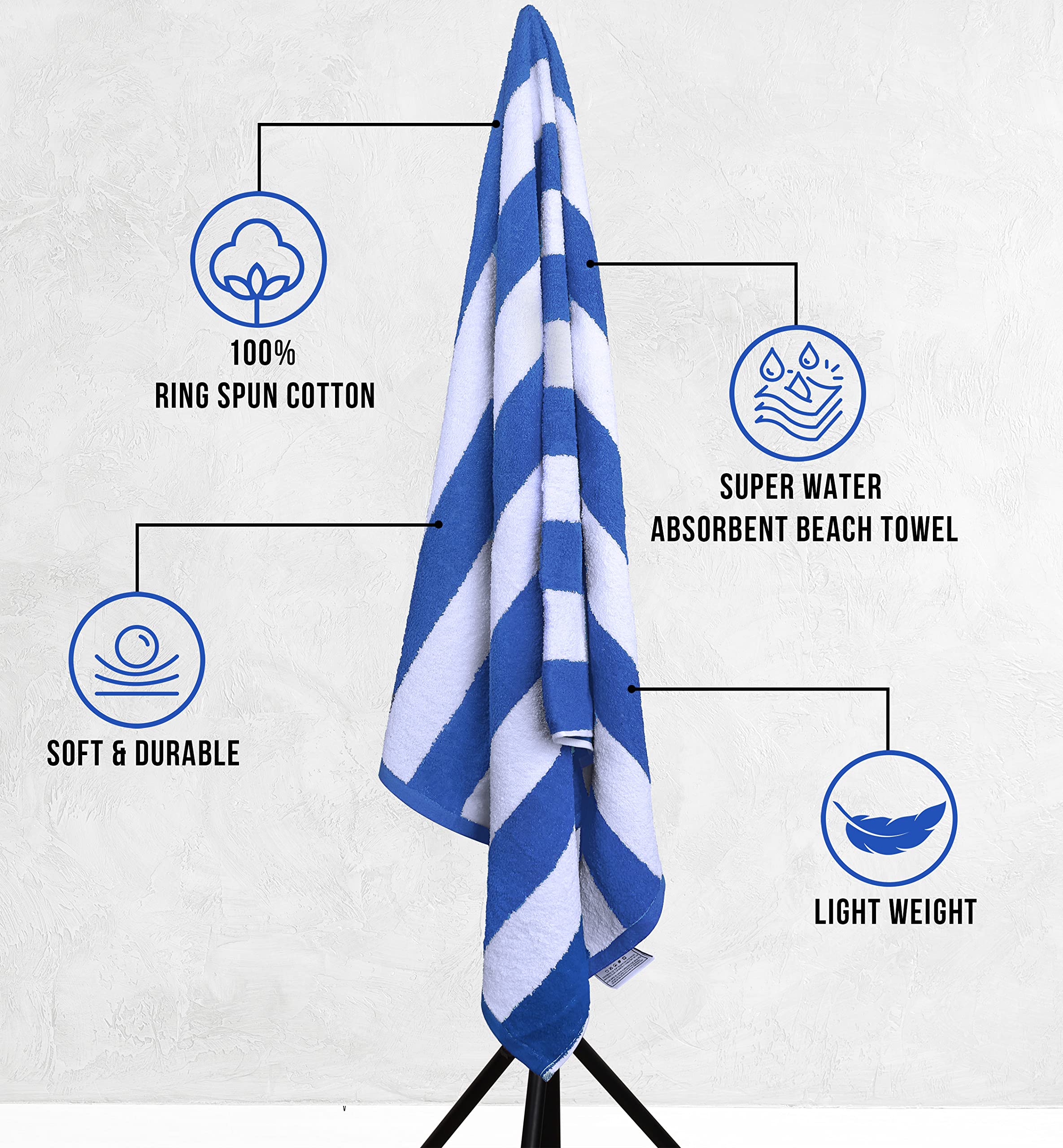 Utopia Towels 4 Pack Cabana Stripe Beach Towel, 30 by 60 Inches, Oversized 100% Ringspun Cotton Pool Towels, Highly Absorbent Bath Towels for Beach