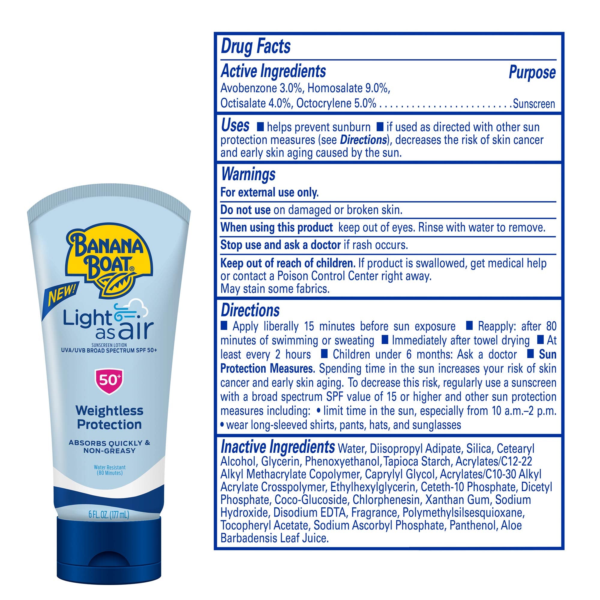 Banana Boat Light As Air Sunscreen Lotion SPF 50 Twin Pack | Lightweight Sunscreen, Lotion Sunscreen, Banana Boat Sunscreen Lotion for Body, Non-Greasy Sunscreen, Oxybenzone Free Sunscreen, 6oz each