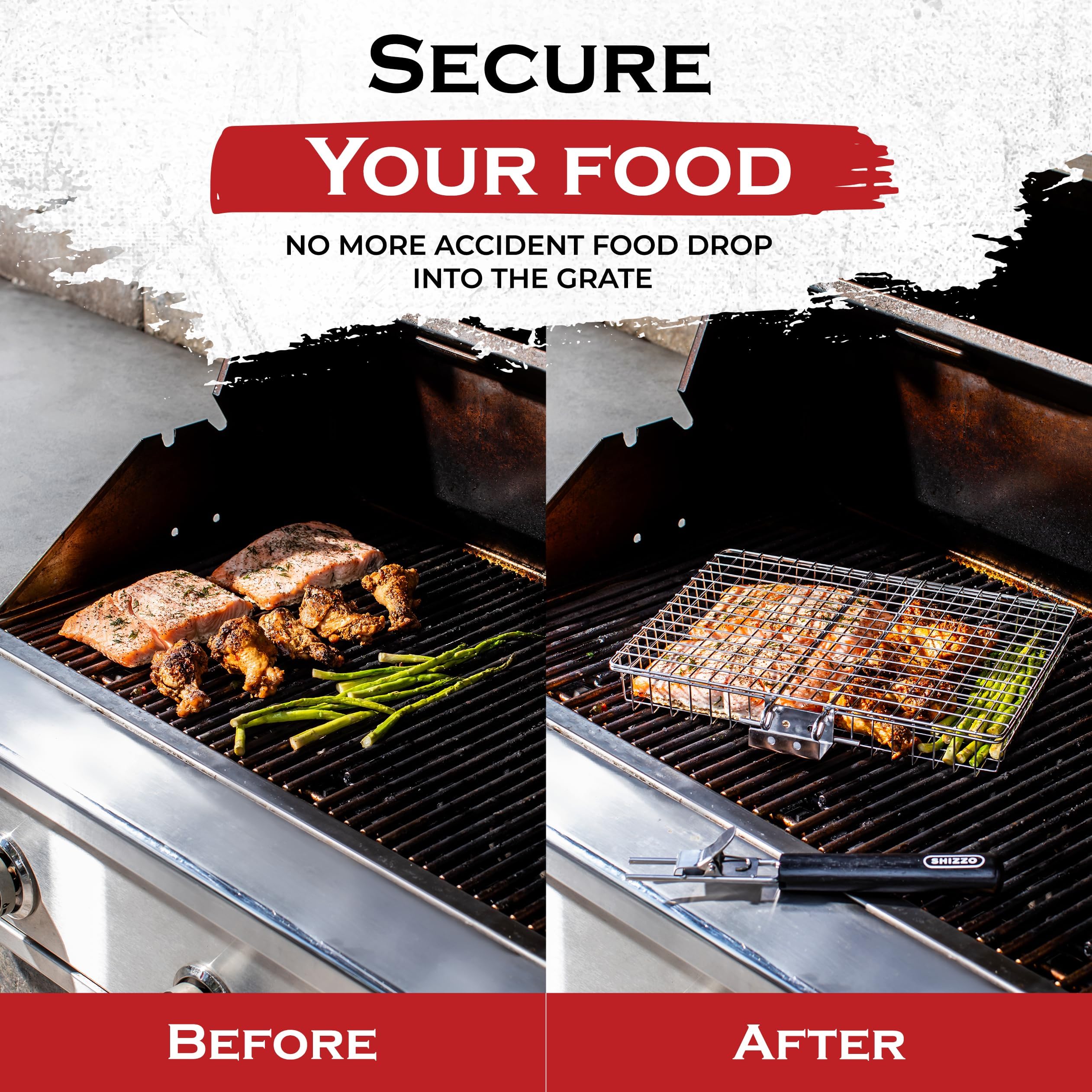 SHIZZO Grill Basket Set, Barbecue BBQ Grilling, Stainless Steel Folding Portable Outdoor Camping Rack for Fish, Shrimp, Vegetables, Cooking Accessories, Gifts for Dad, husband, Friends