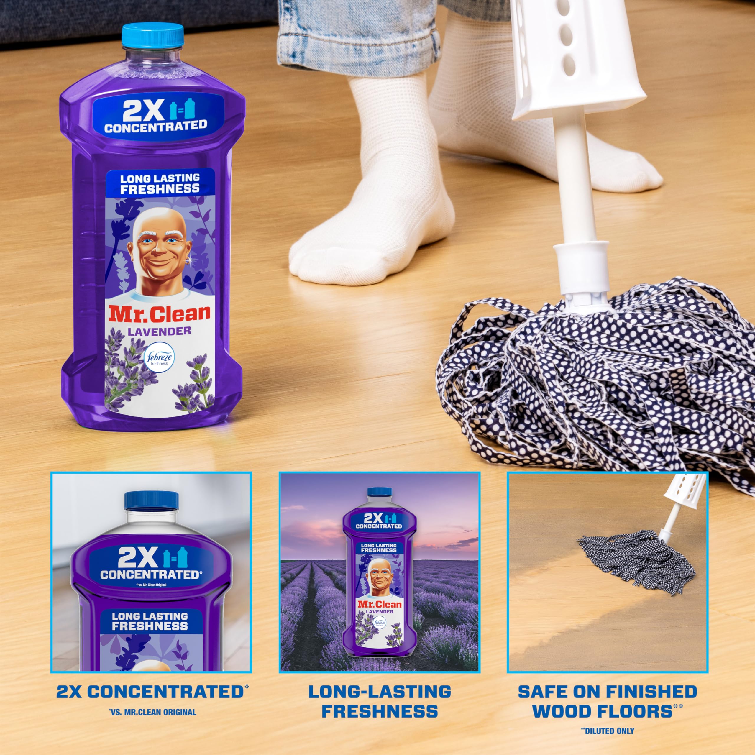 Mr. Clean All Purpose Cleaner, Floor Cleaner for Mopping Home, Bathroom, & Kitchen, Cleaning Liquid for Mop & Bucket, Cleaning Supplies, Multi-Surface Dilutable, Lavender, 41oz