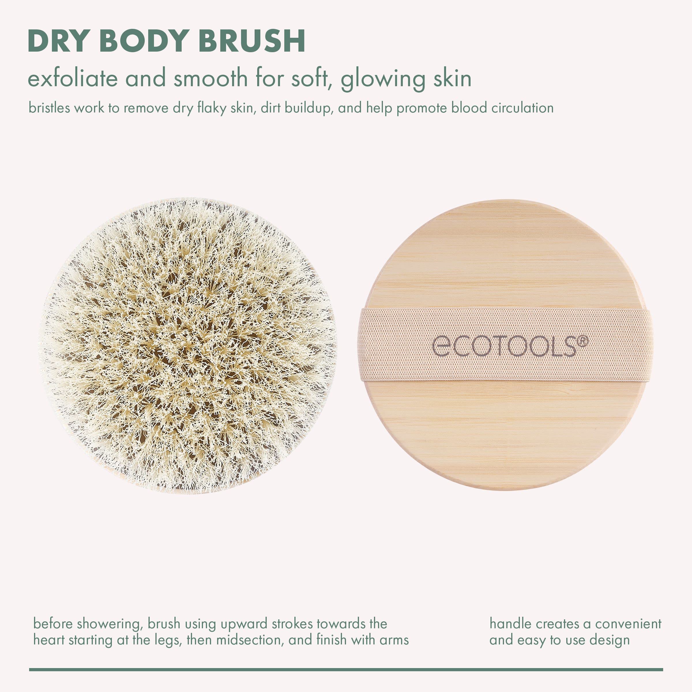 EcoTools Dry Body Brush, Cruelty-Free Bristles Exfoliate & Smooth Skin, Dry Brushing Removes Flaky Skin, May Help Improve Circulation & Tone, Eco-Friendly Skincare Tool, Vegan & Cruelty-Free, 1 Count