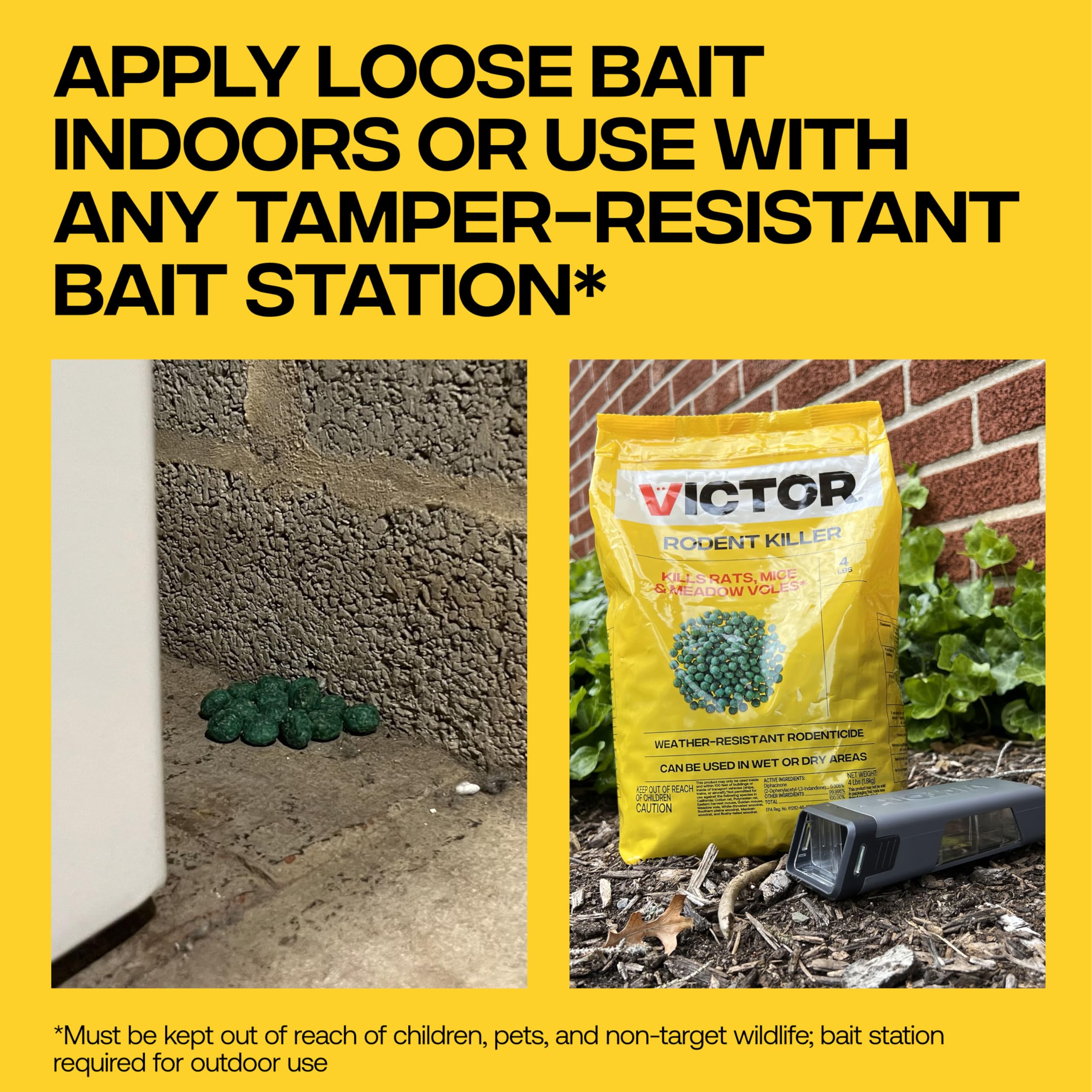 Victor Rat Poisoning for Inside & Outside Use - Kills Rats, Mice, Meadow Voles | Mouse Poisoning for Indoor & Outdoor Areas, Ready-to-Use, 4 lb Bag - M925