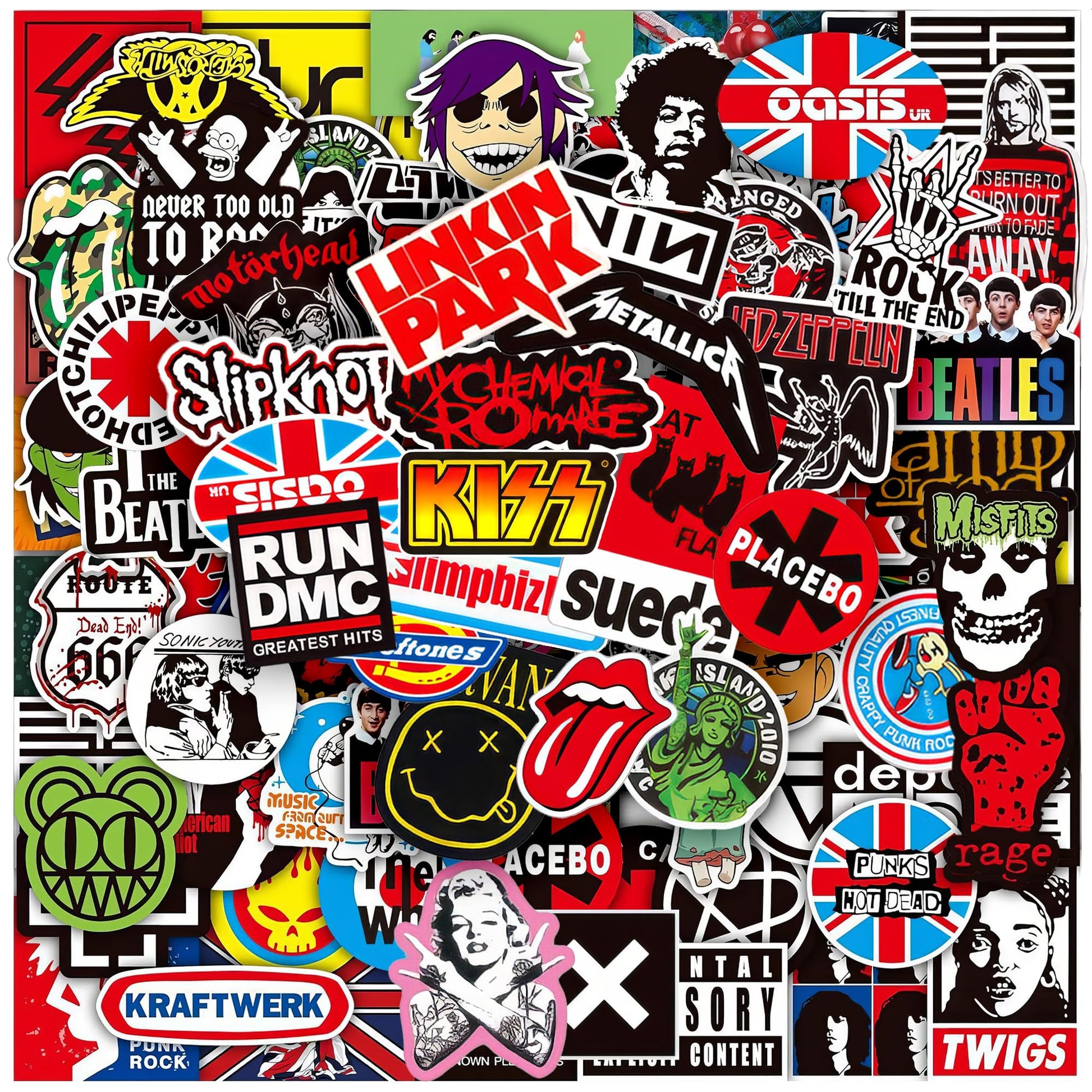 100 Pcs Rock Band Music Stickers – Durable and Waterproof Vinyl Stickers Featuring Iconic Bands | Punk, Metal, Rock Decals | Scratch-Resistant, Vibrant Colors for Laptops, Guitars, Water Bottles