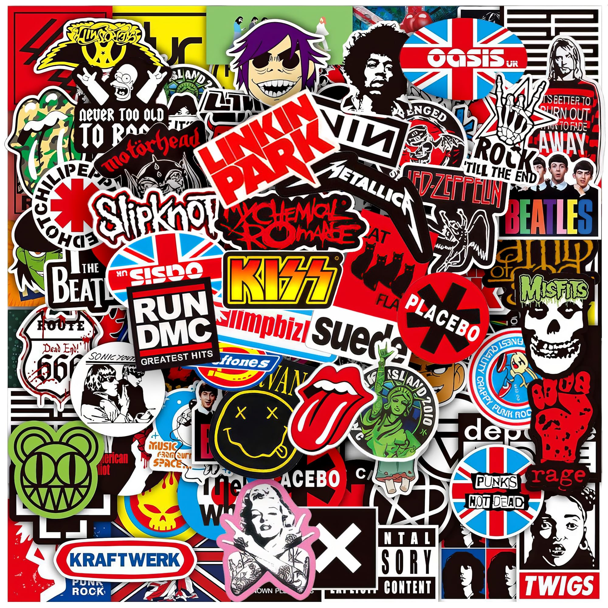 100 Pcs Rock Band Music Stickers – Durable and Waterproof Vinyl Stickers Featuring Iconic Bands | Punk, Metal, Rock Decals | Scratch-Resistant, Vibrant Colors for Laptops, Guitars, Water Bottles