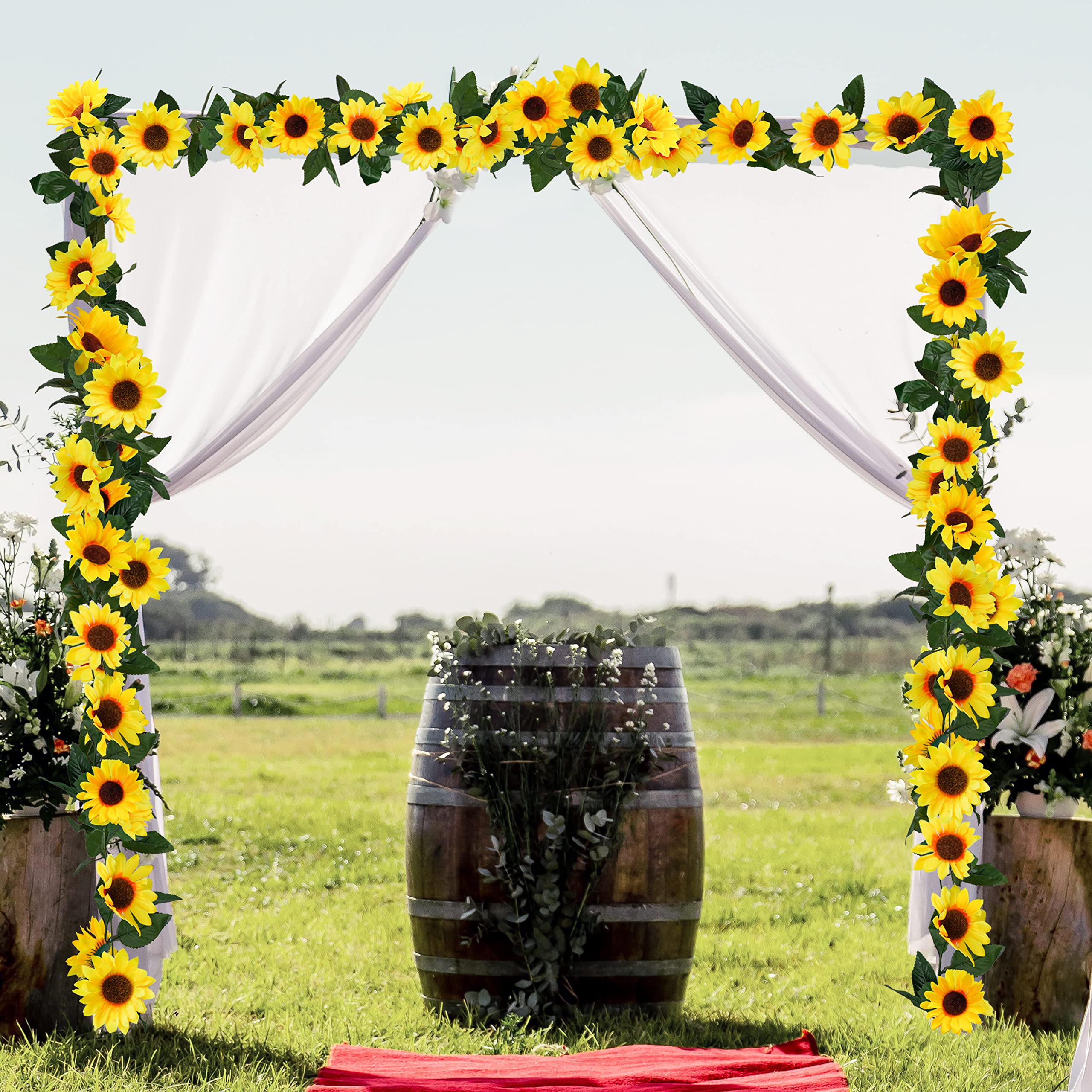 Uieke 3 Pack Artificial Sunflower Garland, 7.5ft/Strand Silk Sunflowers Hanging Vines Flowers with Green Leaves for Room Kitchen Garden Birthday Wedding Baby Shower Party Table Decor Large