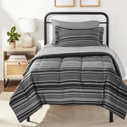 Amazon Basics 5-Piece Lightweight Microfiber Comforter Set with Sheets ,Bed-in-a-Bag Sheets, Gray Calvin Striped Bedding, Twin/Twin XL