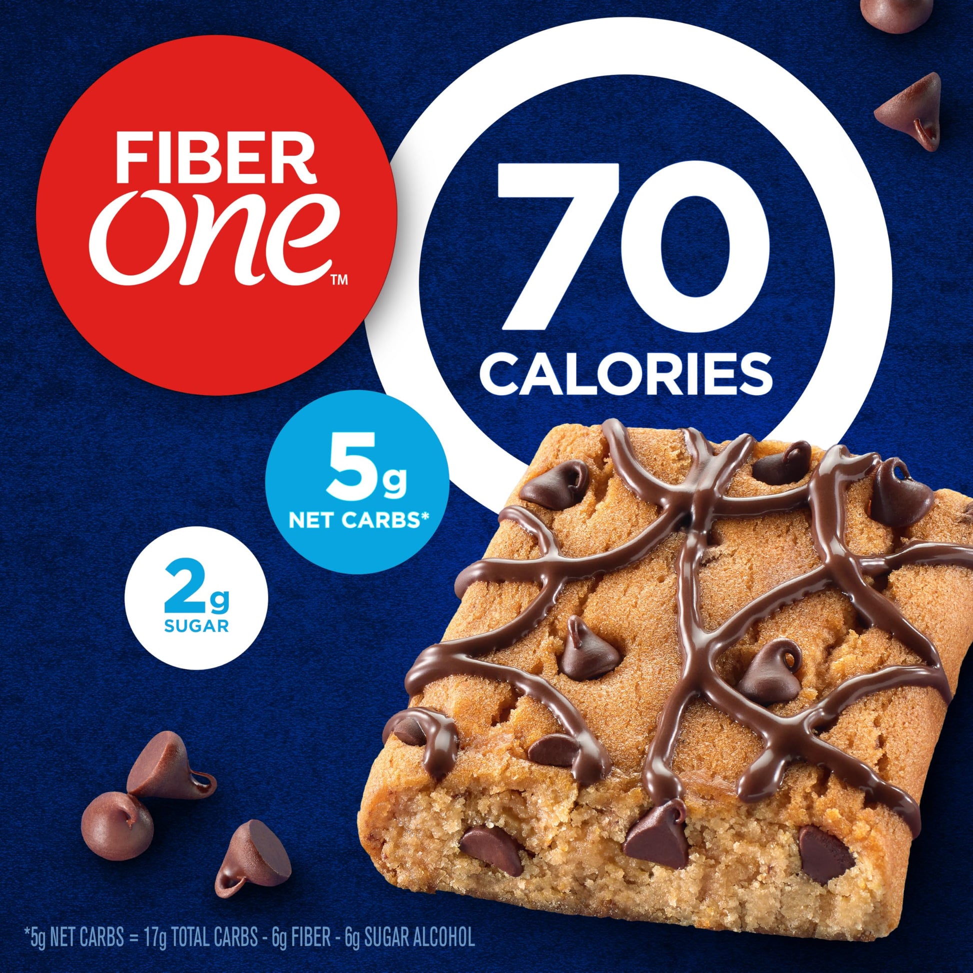 Fiber One 70 Calorie Brownies, Chocolate Chip Cookie Snack Bars, 2g Sugar, Value Pack, 12 Ct, 10.6 oz