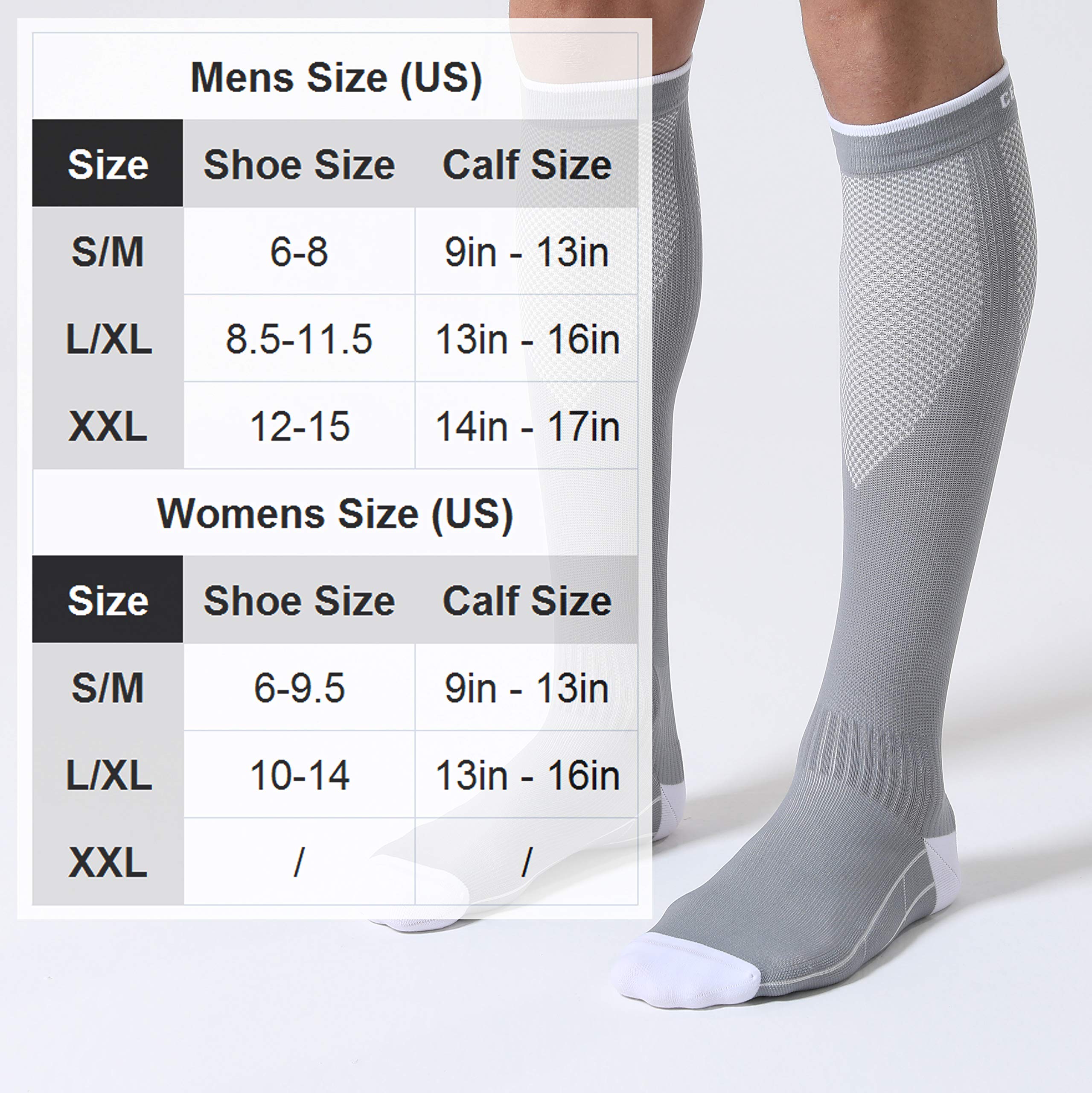 CelerSport 3 Pairs Compression Socks for Men and Women 20-30 mmHg Running Support Socks Gifts for Men, Black + White + Grey, Large/X-Large