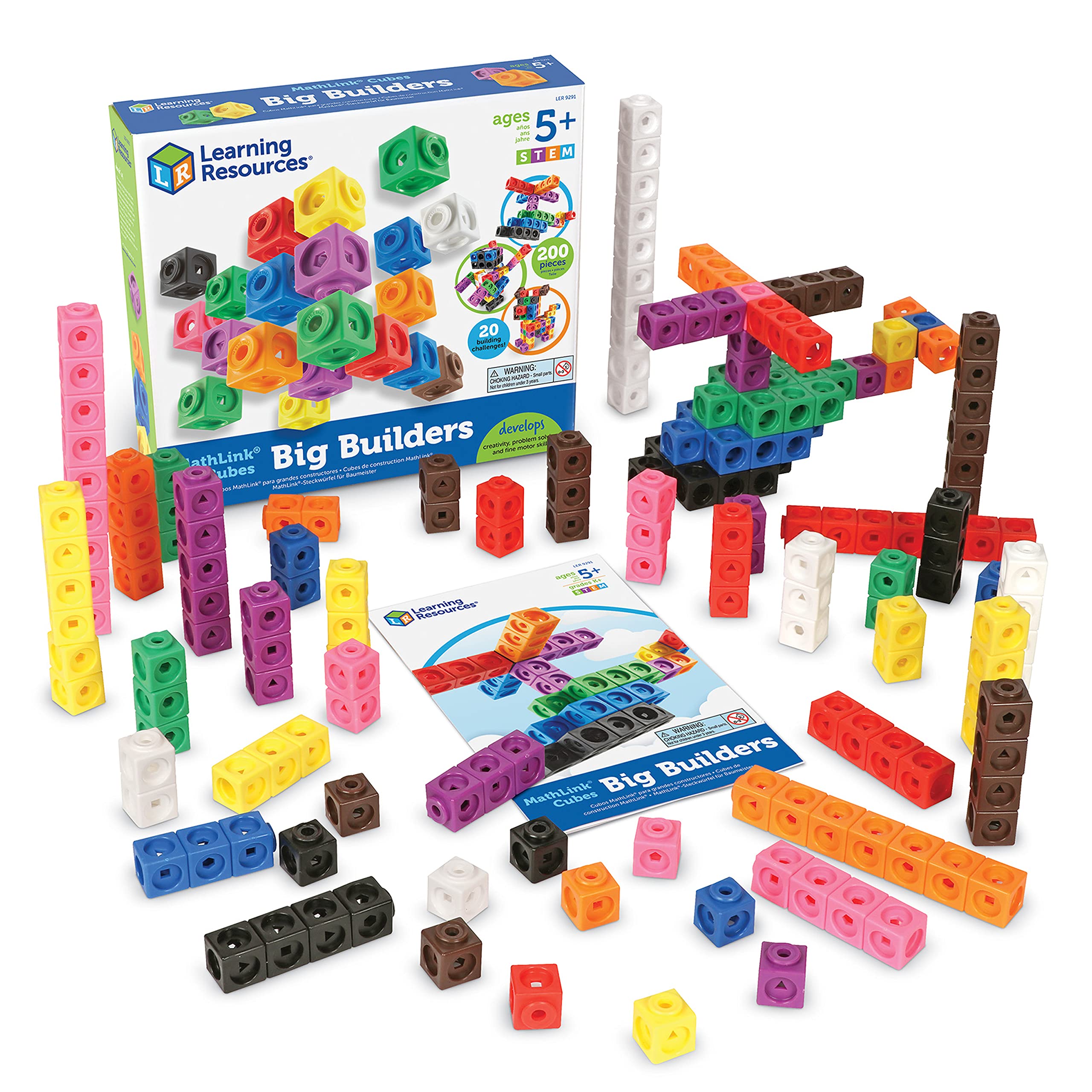 Learning Resources MathLink Cubes Big Builders – Set mit 200 Würfeln, ab 5 Jahren, fördert frühe mathematische Fähigkeiten, MINT-Spielzeug, Mathe-Spiele für Kinder, Mathe-Würfel für Kinder