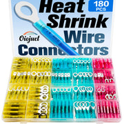 180Pcs Heat Shrink Wire Connectors Kit - Waterproof Marine Automotive Battery Electrical Crimp Terminals Set, Ring Fork Spade Butt Splices