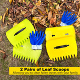 2 Sets Leaf Scoops Hand Rakes, Leaf Scoops and Claws with 2 Pairs Gloves, Lightweight Plastic Leaf Scoop, Large Leaf Grabbers for Picking Up Leaves, Clippings, Grass(2 Sets,Yellow+Green)