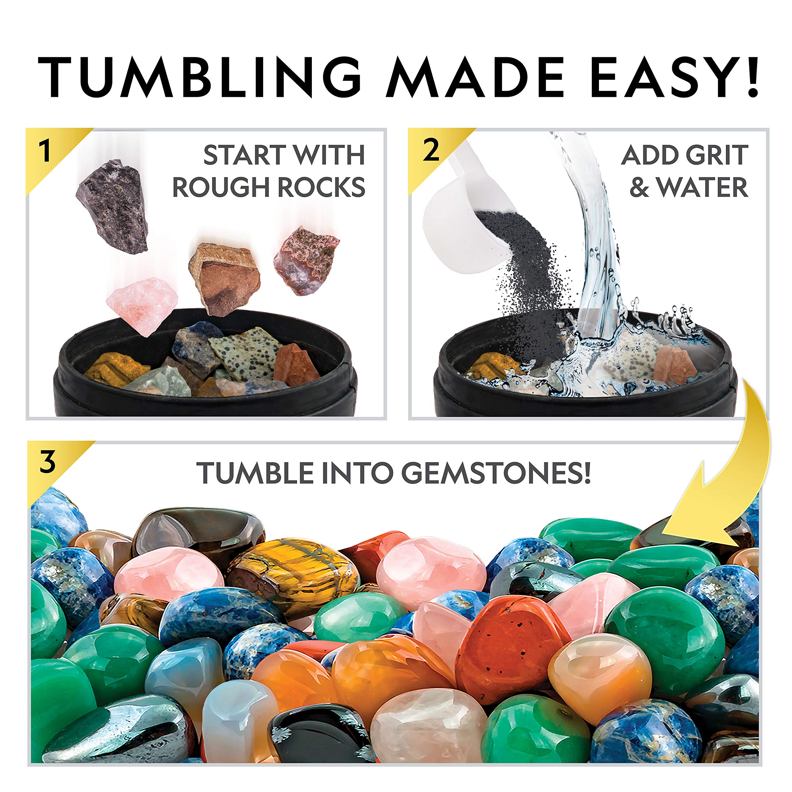 Blue Marble National Geographic Rock Tumbler Grit and Polish Refill Kit - Tumbling Grit Media, Polish Up to 20 lbs. of Rocks, Works with Any Rock Polisher, Rock Tumbler Supplies