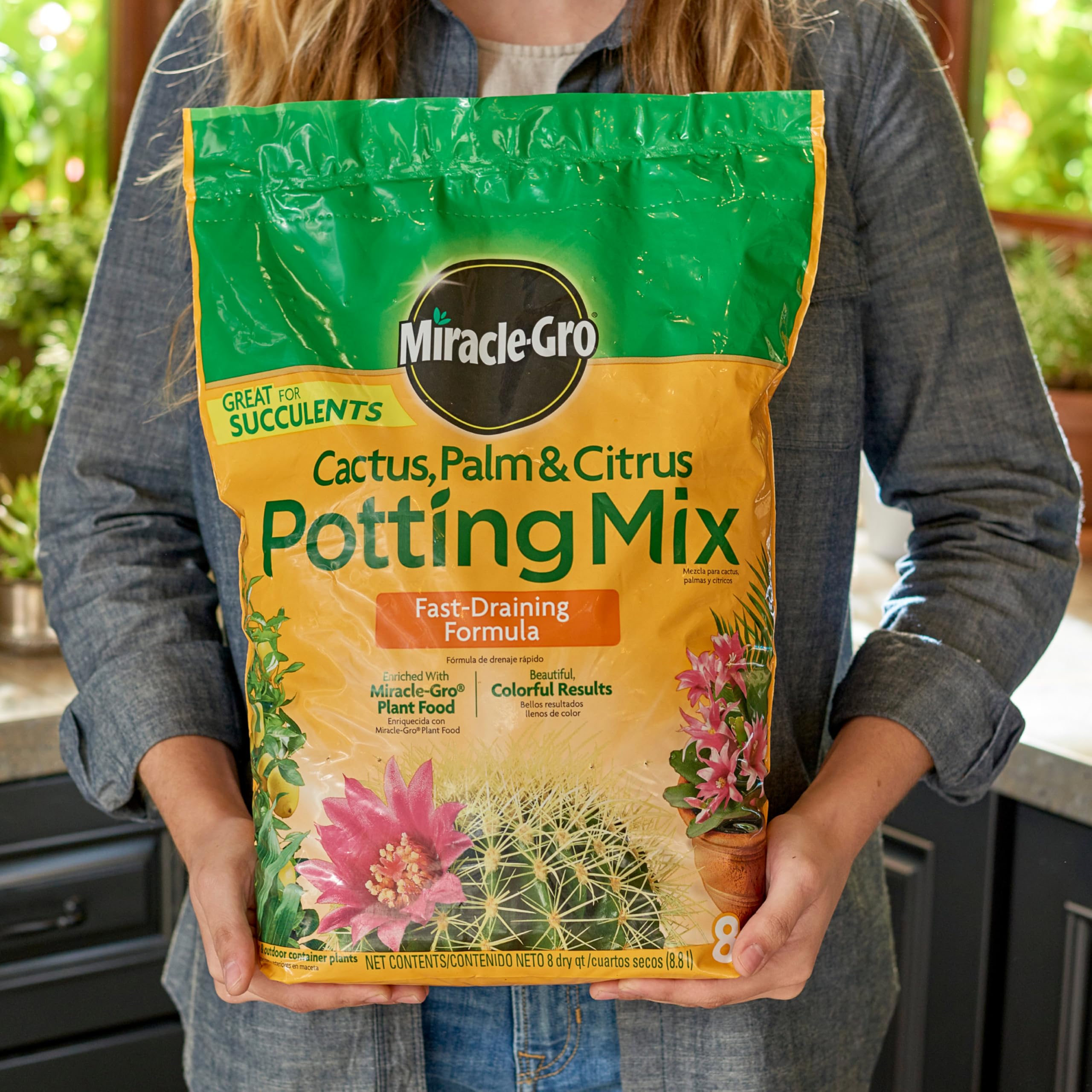 Miracle-Gro Cactus, Palm and Citrus Potting Mix, for Indoor or Outdoor Potted Plants, Great for Succulents, 8 qt., 2-Pack