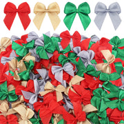 150 Pcs Christmas Checkered Natural Mini Bow Tiny Twist Tie Bow Handmade Craft Ribbon Bow Hair Small Bow Buffalo Plaid Bow Craft Supply for DIY Sewing Party Decor (Gold, Silver, Red, Green)